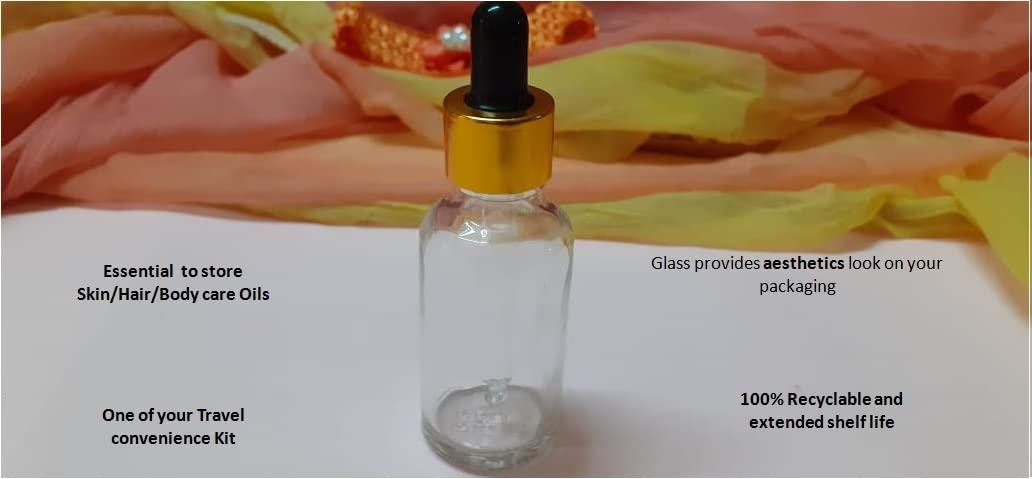Premium Clear Glass Dropper Bottle with Gold Ring & Black Silicone Cap - Leakproof, Refillable Essential Oil Bottles for Aromatherapy, DIY Perfumes, Skincare & Travel - Perfect for Home, Spa & Gifts (1 Pack)