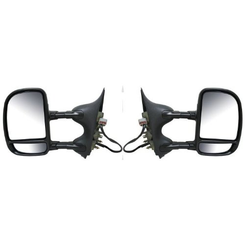 Heated Textured Black Towing Mirrors for Ford F-250 F-350 F-450 Super Duty - Left & Right Side Replacement - Perfect for Heavy-Duty Towing & Off-Road Adventures