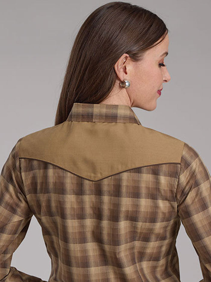 Roper Women's Long Sleeve Plaid Shirt in Brown & Tan - 01 050 0024 1071 - Casual Western Style Shirt for Ranch, Rodeo & Outdoor Activities