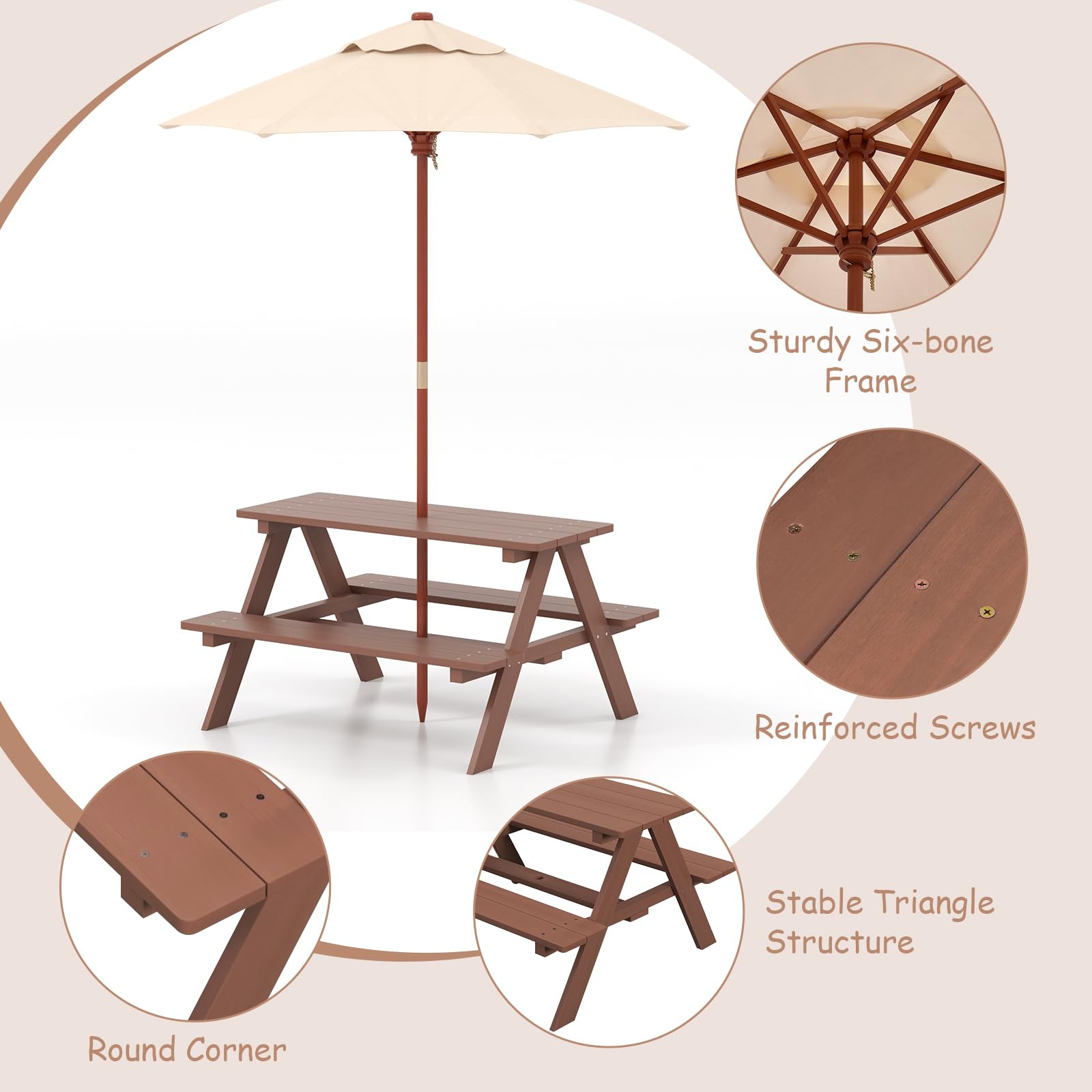 Olakids Kids Picnic Table Set - Outdoor Wooden Toddler Table & Chairs with Removable Umbrella - Children's Activity Furniture for Patio, Garden, Backyard - Perfect for Outdoor Playdates, Birthday Parties & Family Gatherings