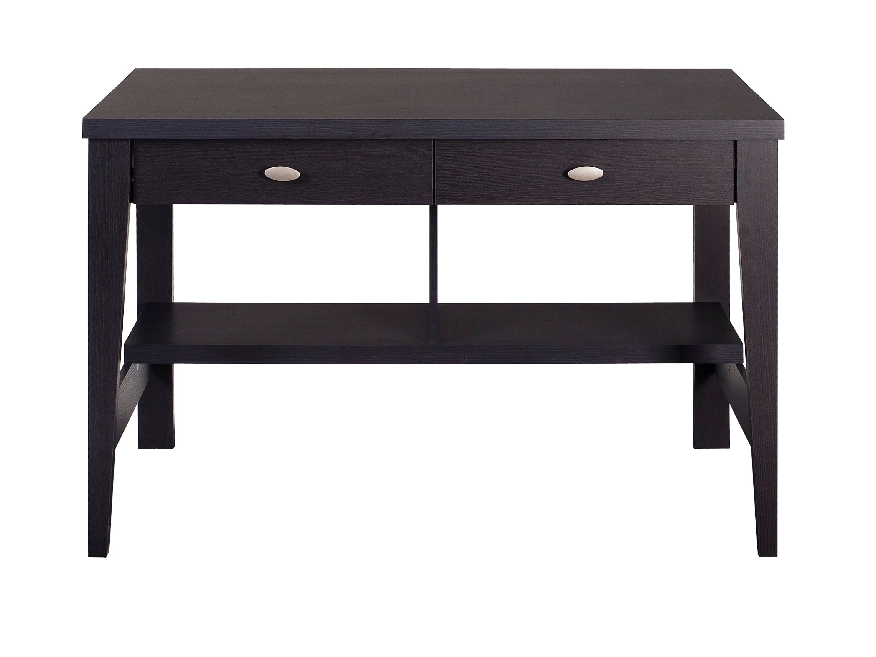 Black Espresso Two-Drawer Writing Desk - Modern Home Office Furniture for Small Spaces, Study & Workstation Use