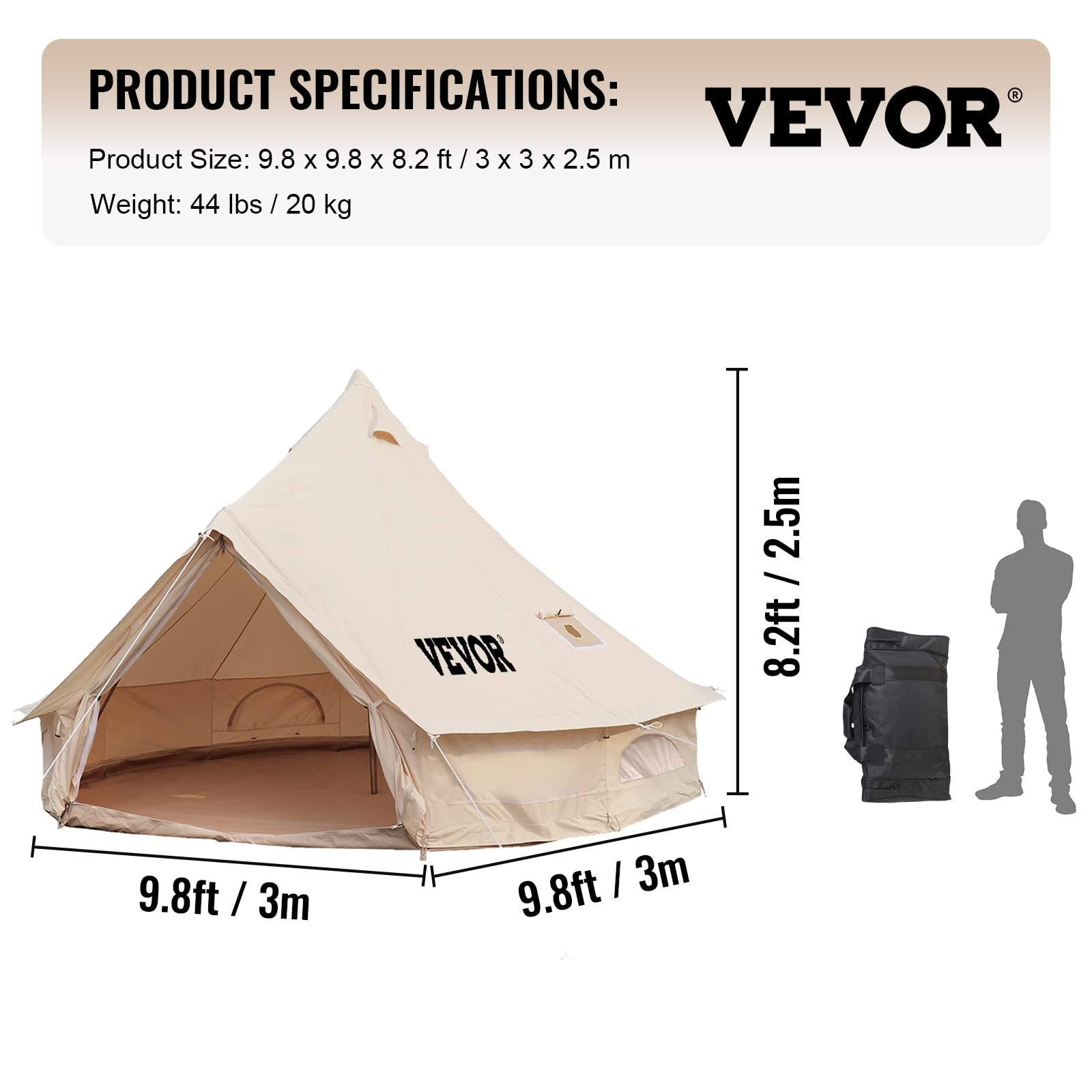 Happybuy 4-Season Canvas Bell Tent - 100% Cotton Breathable Yurt Tent with Stove Jack | Waterproof Luxury Glamping Tent for Family Camping, Outdoor Hunting & Parties | Perfect for Backyard Gatherings, Music Festivals & Wilderness Adventures