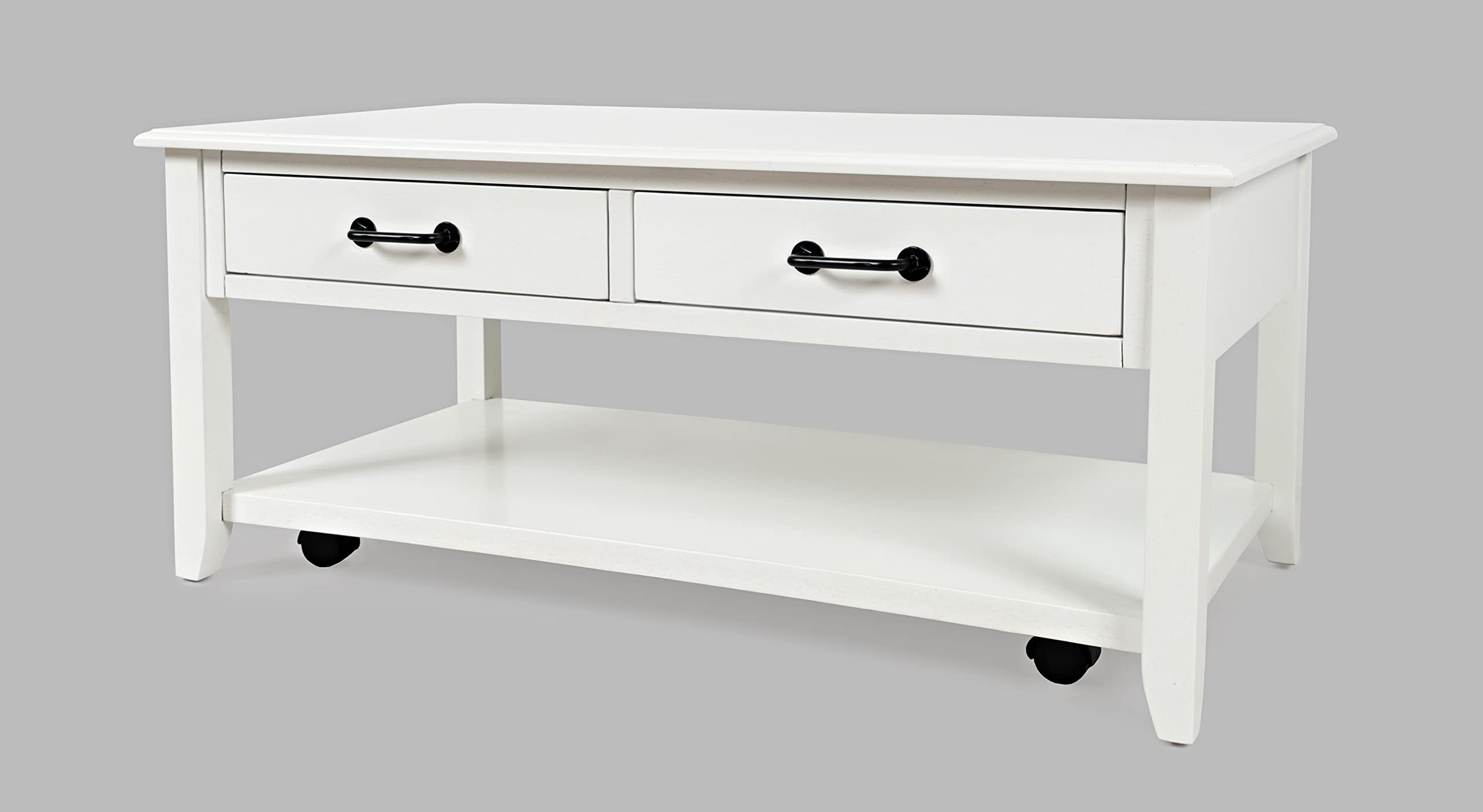 Jofran North Fork Acacia Wood 2-Drawer Coffee Table with Wheels - Modern Rolling Side Table for Living Room, Bedroom, or Office