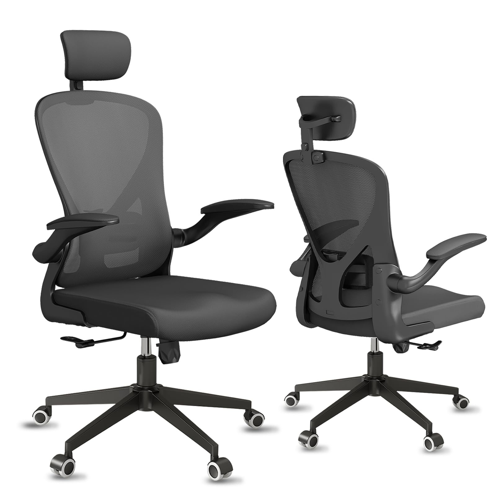 Ergonomic Drafting Chair with Lumbar Support - Adjustable Height Office Chair for Standing Desk, Flip-Up Armrests & Footrest - Perfect for Home Office, Studio & Architects (Black)