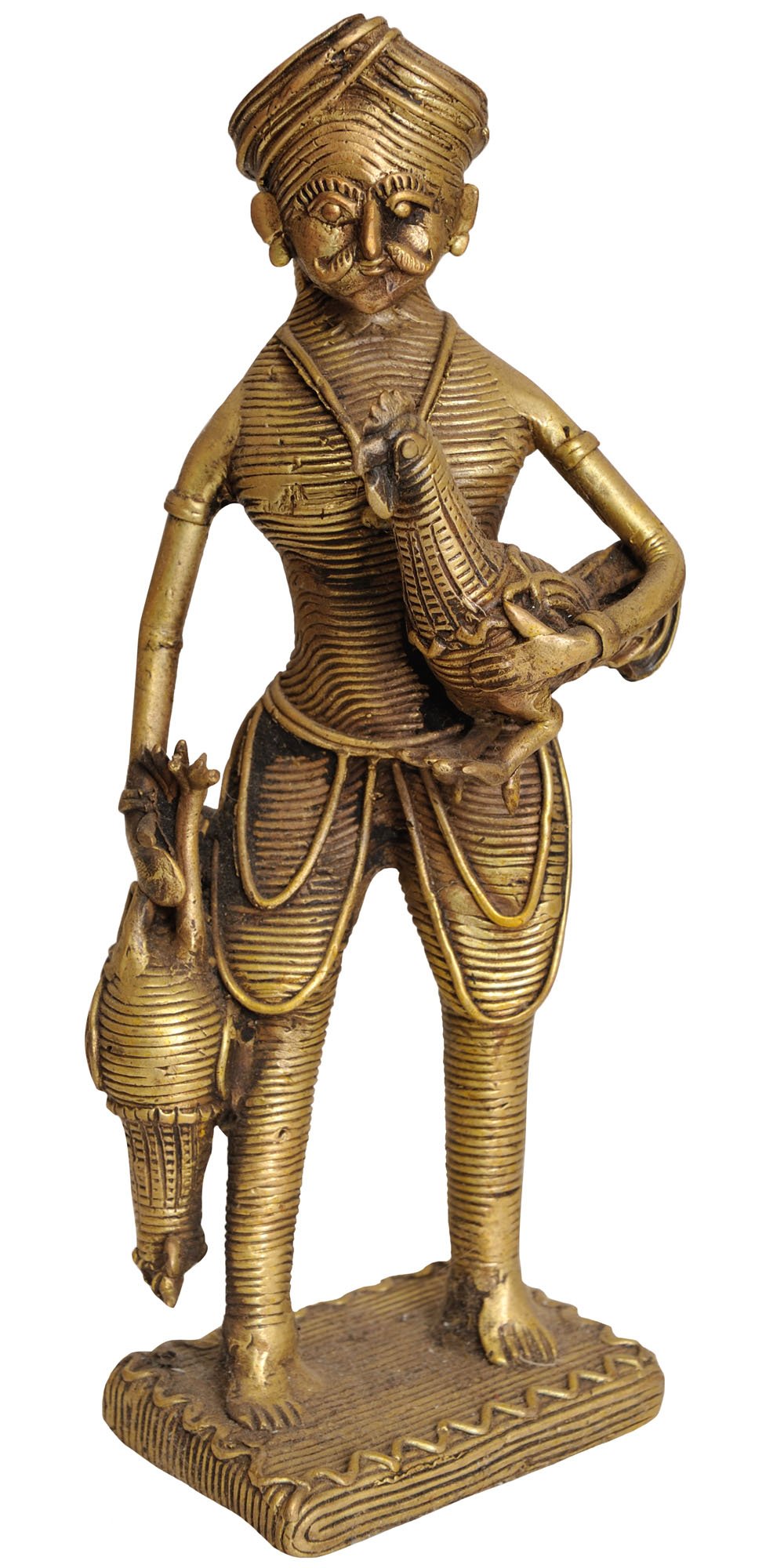 Authentic Tribal Man Statue with Dinner Plate - Handcrafted Home Decor for Living Room, Office & Cultural Displays