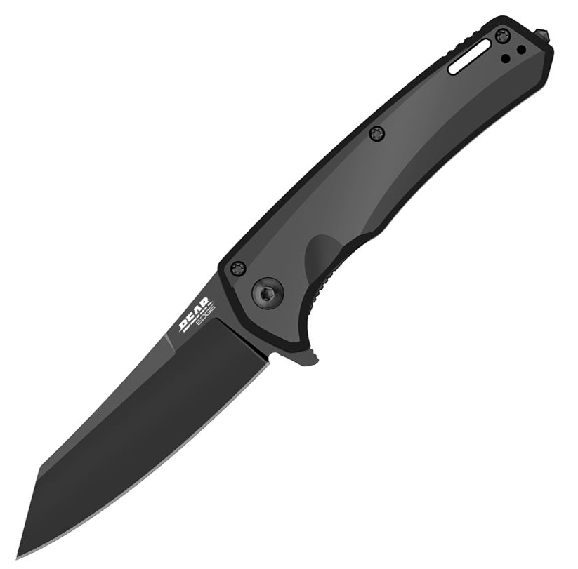 Bear Edge BE127 Black Aluminum Folding Pocket Knife - Compact EDC Knife for Camping, Hiking & Outdoor Survival