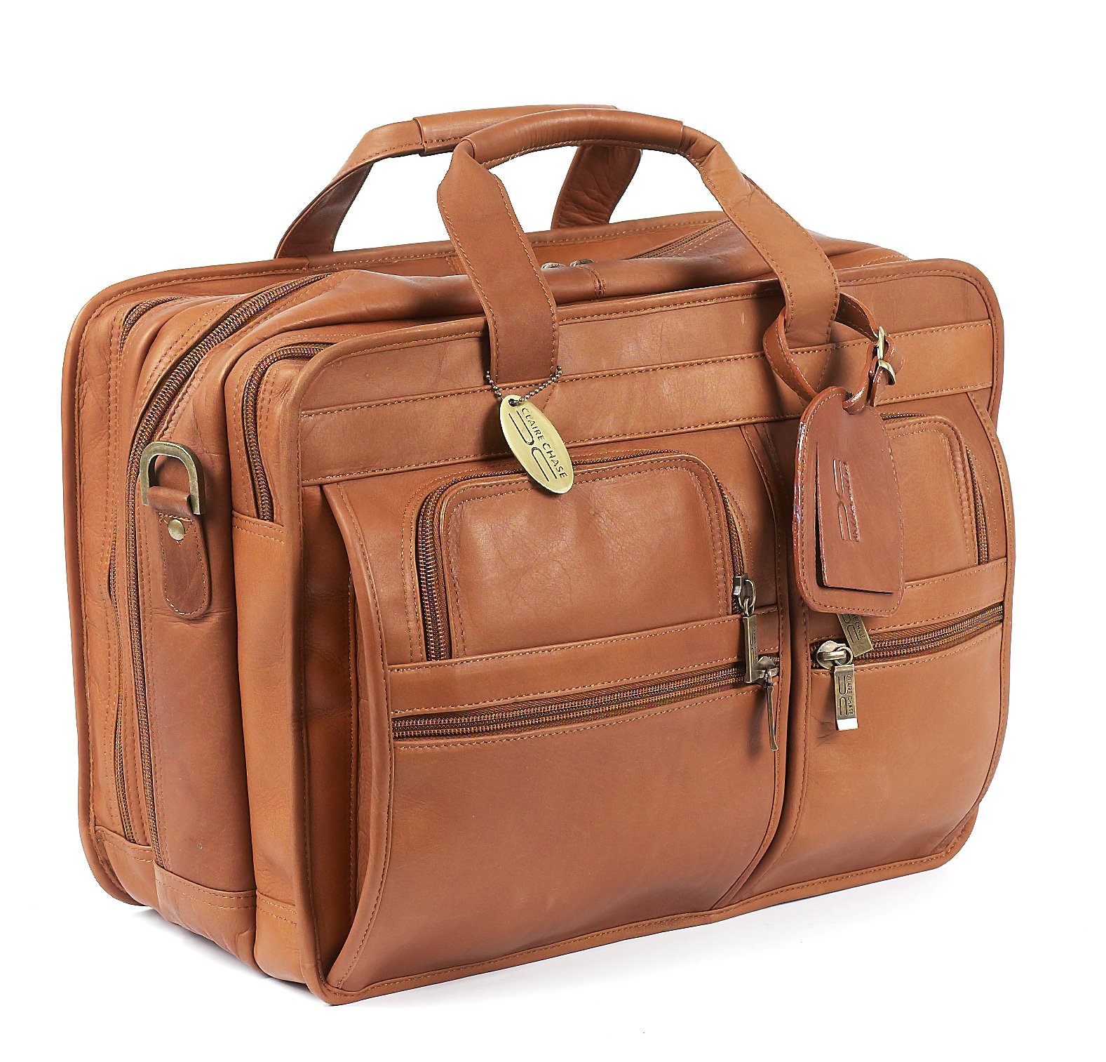 Claire Chase Executive Computer Briefcase for Business Professionals - Premium Saddle Brown Leather Laptop Bag - Perfect for Office, Travel & Business Meetings
