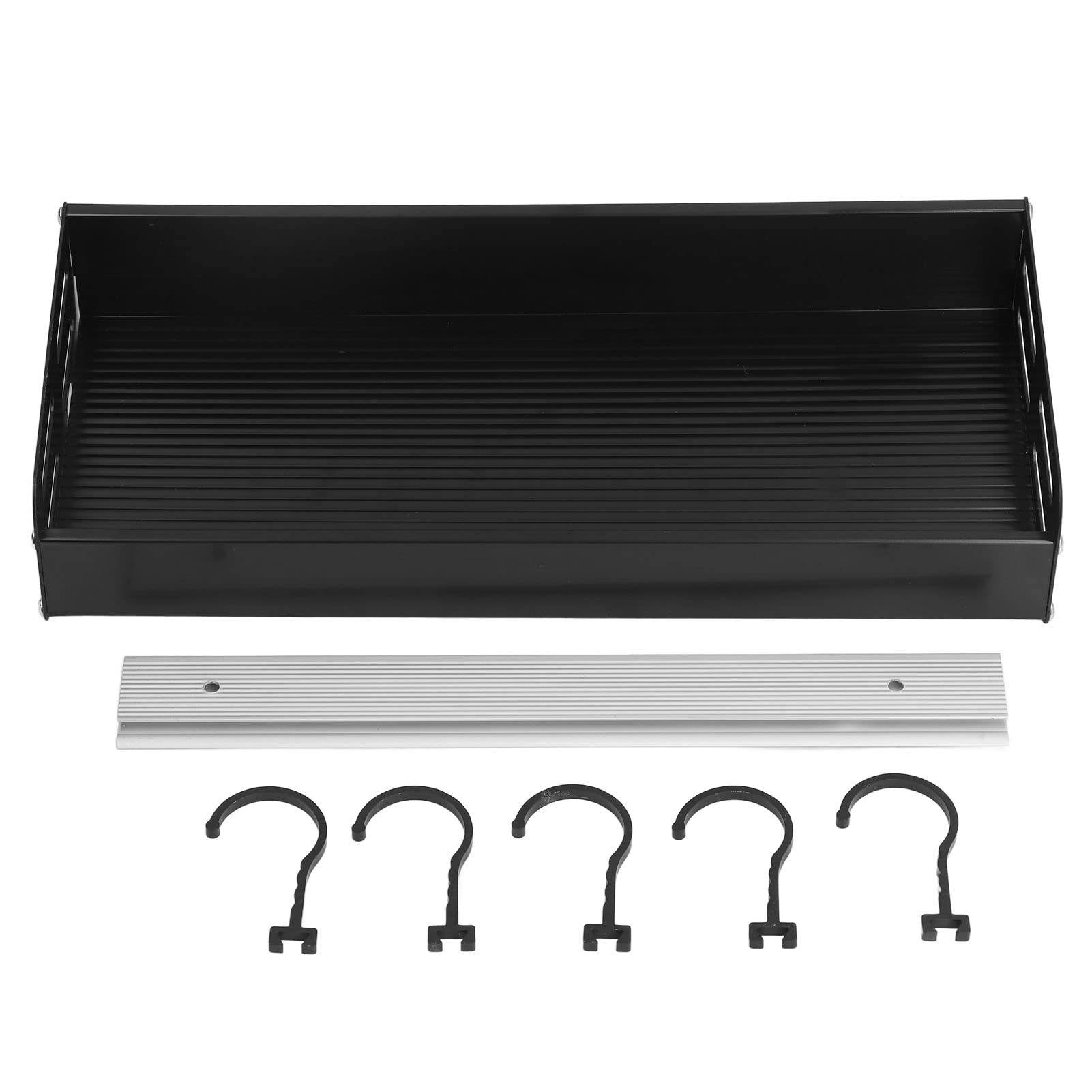 Demeras Aluminum Floating Wall Shelf - 30cm Black Bathroom & Kitchen Organizer with 5 Hooks - Space Saving Storage Solution for Towels, Spices & Decor - Rustproof & Durable for Shower, Vanity & Pantry