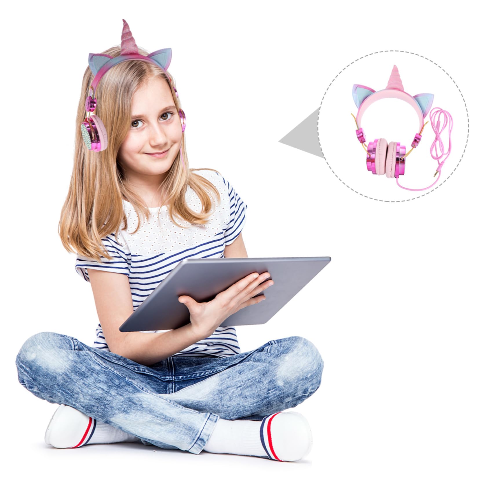 OSALADI Cartoon Cat Ear Headphones with Mic - 3.5mm Wired Gaming Headset with Volume Control, Unicorn Horn Design (108dB) for Kids, Teens & Adults - Perfect for Gaming, Office & Smartphone Use