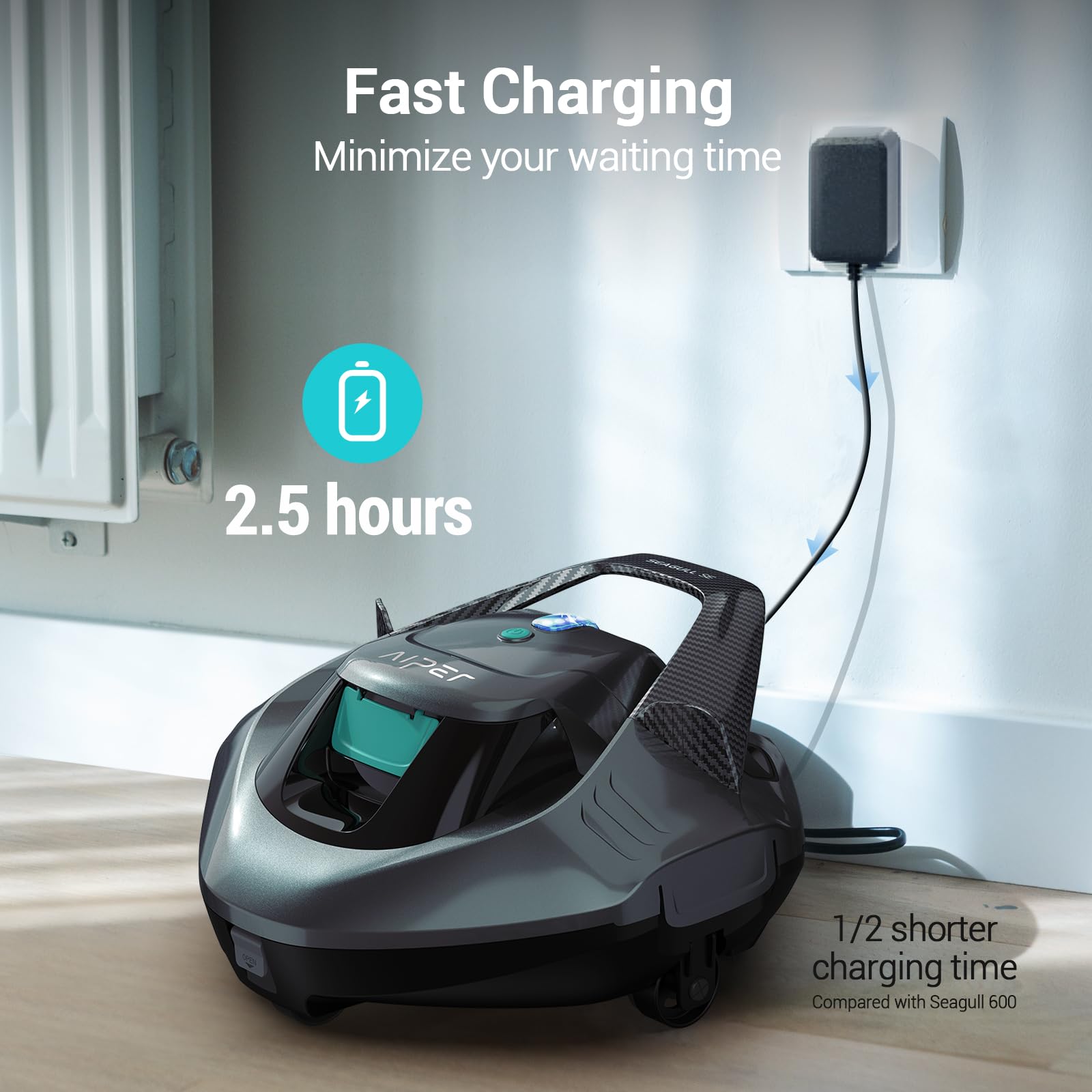 AIPER Seagull SE Cordless Robotic Pool Cleaner - Dual-Drive Motor Automatic Pool Vacuum with Self-Parking | Lightweight Design for Above Ground & Inground Pools up to 40ft | 90 Min Runtime | Ideal for Residential Backyard, Vacation Homes & Community Swimming Pools