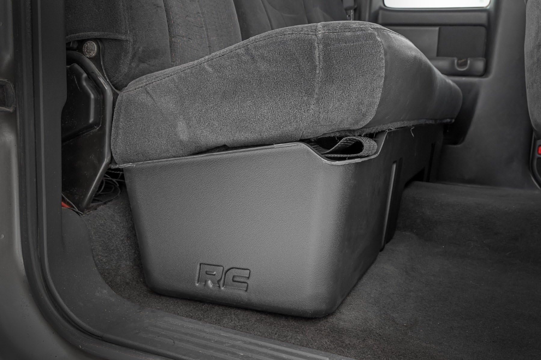 Rough Country Custom-Fit Under Seat Storage Box for Chevy Silverado & GMC Sierra 1500/2500/3500 (1999-2006) - Durable Anti-Skid Truck Organizer - Perfect for Tools, Emergency Kits & Off-Road Gear Storage