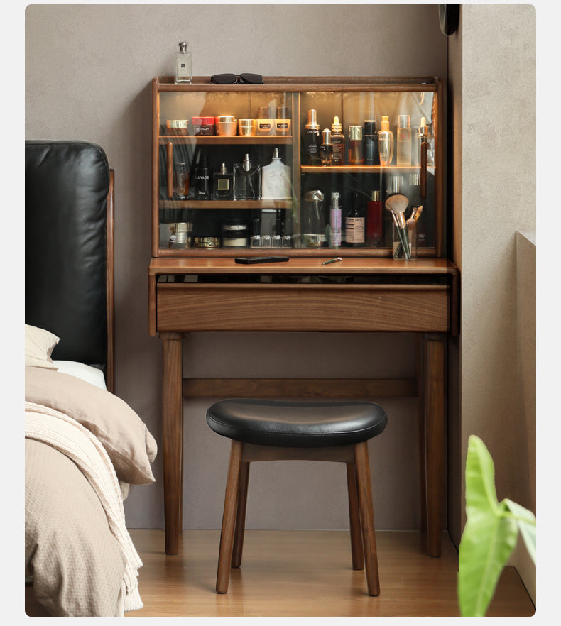 Luxury Black Walnut Solid Wood Vanity Dressing Table with Mirror - Perfect for Bedroom, Makeup & Beauty Organization