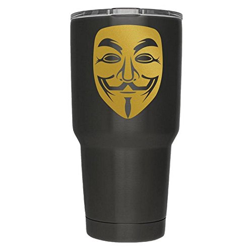 Gold Vinyl Anonymous Mask Decal - Pack of 2 | 3 Inch V for Vendetta & Guy Fawkes Stickers | Hacker Mask Decals for Laptops, Phones, Cars | DIY Decoration & Protest Art