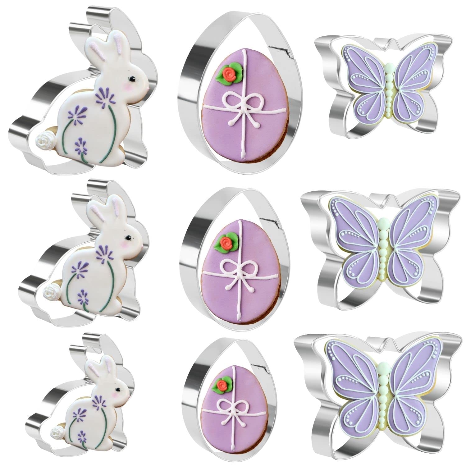 KAISHANE 9-Piece Stainless Steel Easter Cookie Cutter Set - Bunny, Egg & Butterfly Shapes for Holiday Baking - Perfect for Easter Cookies, Cupcake Toppers & DIY Crafts