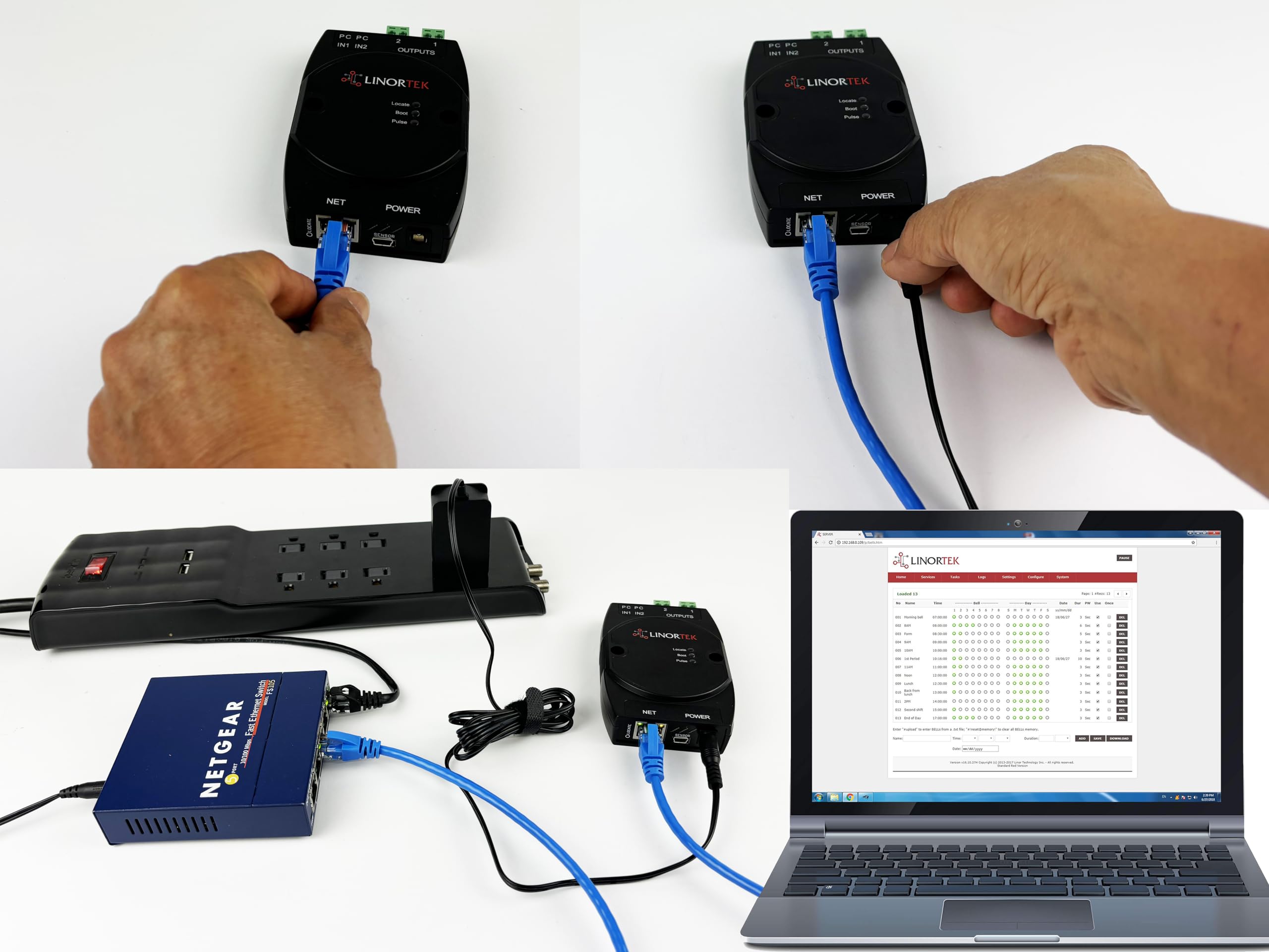 Linortek Netbell-2 TCP/IP Ethernet 2 Zone Bell Ringer - Web-Based Bell Controller for Alarm Signal, Horn, Buzzer & Timed Equipment with POE Support - Perfect for School, Office & Factory Alert Systems