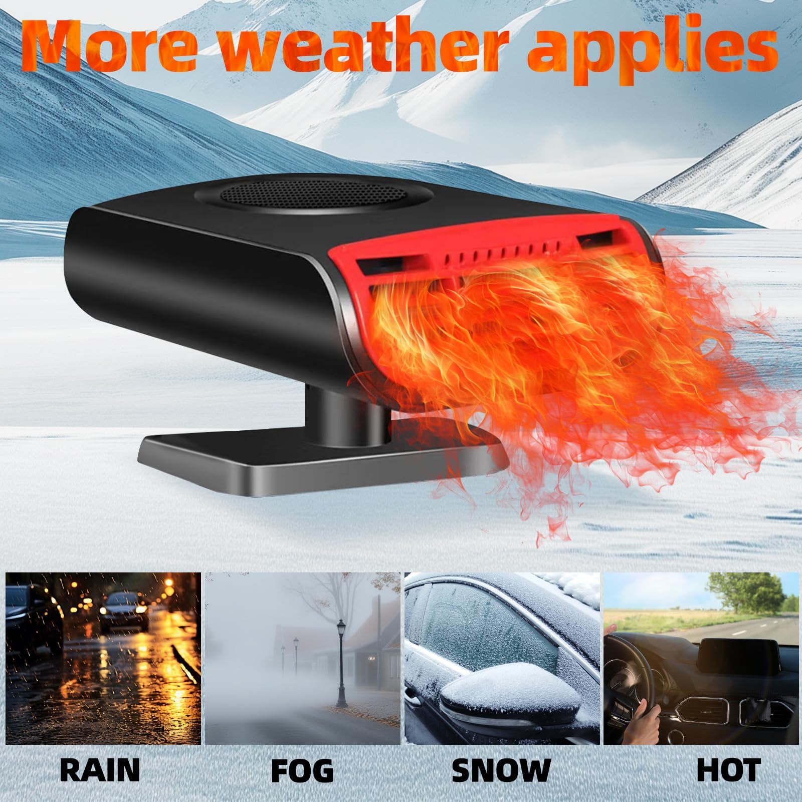12V 150W Portable Car Heater & Defroster, 2-in-1 Fast Heating Windscreen Defogger, Cigarette Lighter Plug-in for Winter Driving & Emergency Use