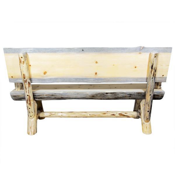 Montana Half Log Bench with Back & Arms - Rustic Outdoor Wooden Bench for Patio, Garden, and Backyard - Perfect for Relaxing, Camping, and Picnics