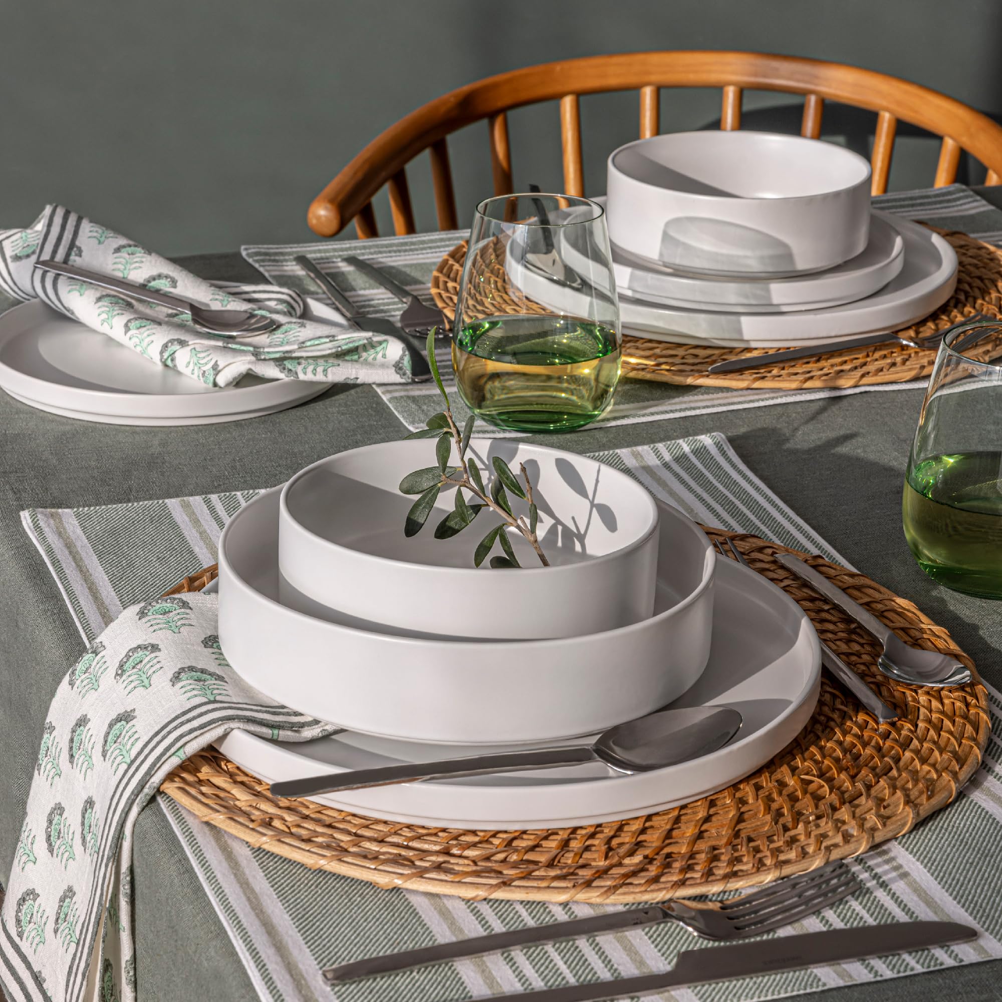 16-Piece Stackable Stoneware Dinnerware Set - Includes 4 Dinner Plates, 4 Salad Plates, 4 Cereal Bowls & 4 Soup Bowls - All-Occasion White Dish Set for Everyday Dining & Entertaining - Durable Semi-Matte Finish for Family Meals, Dinner Parties & Restaurant-Style Serving