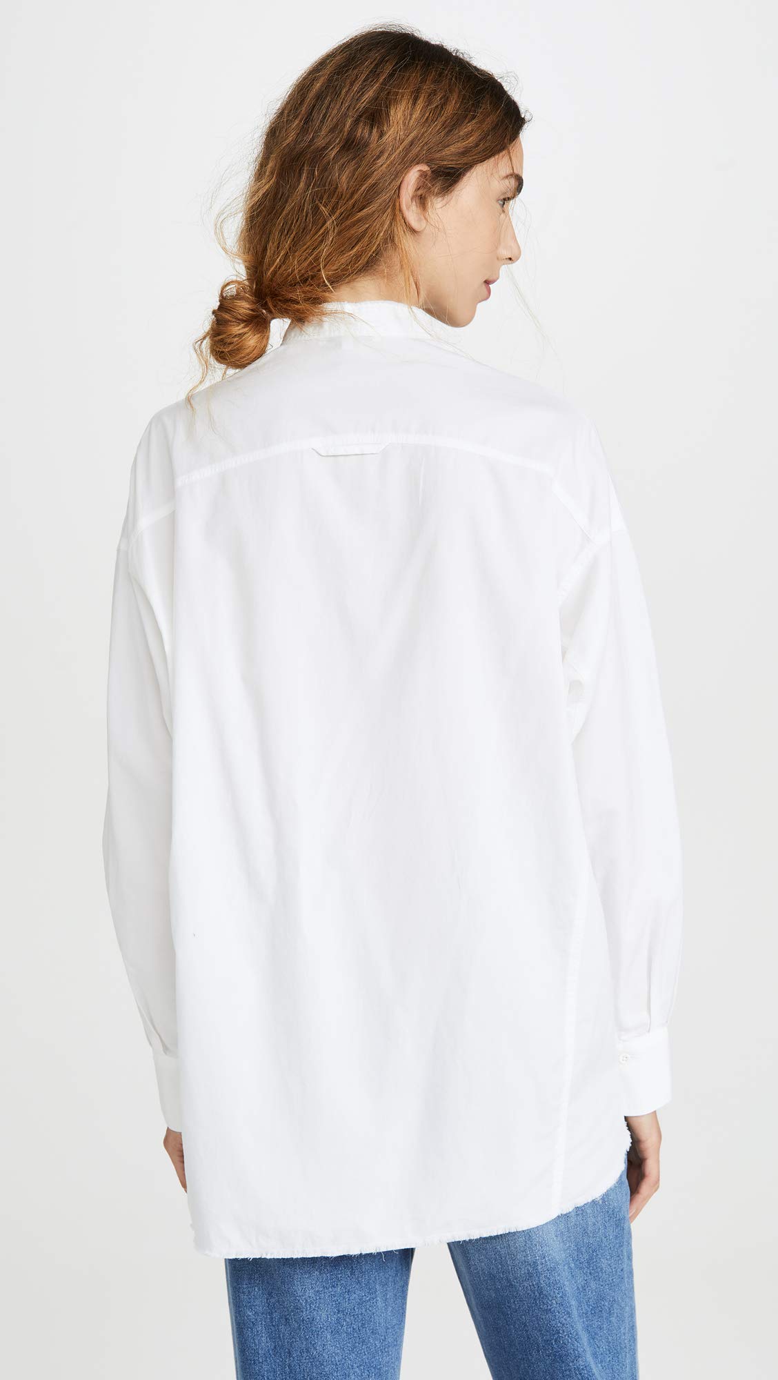 Vince Women's Raw Edge Oversized Long Sleeve Shirt - Soft Cotton Blend Tunic Top for Casual Wear & Layering