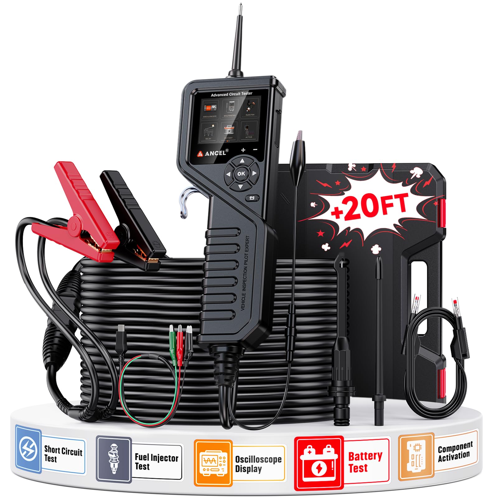 ANCEL PB600 Automotive Electrical Circuit Tester Kit - 8-35V Power Probe with Battery, Relay & Injector Test, 30FT Cable, Multimeter & Oscilloscope Functions | Perfect for Car Diagnostics, Truck Repair & DIY Electrical Testing