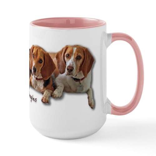 White/Pink Inside - Two Beagles Large Mug