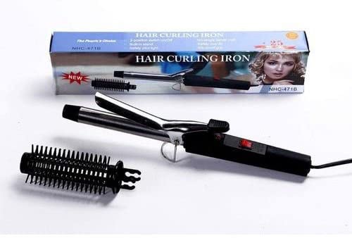 Ceramic Hair Curler with Adjustable Temperature - Medium Black & Silver Styling Iron for Wavy, Curly & Straight Hair - Perfect for Home, Salon & Travel Use