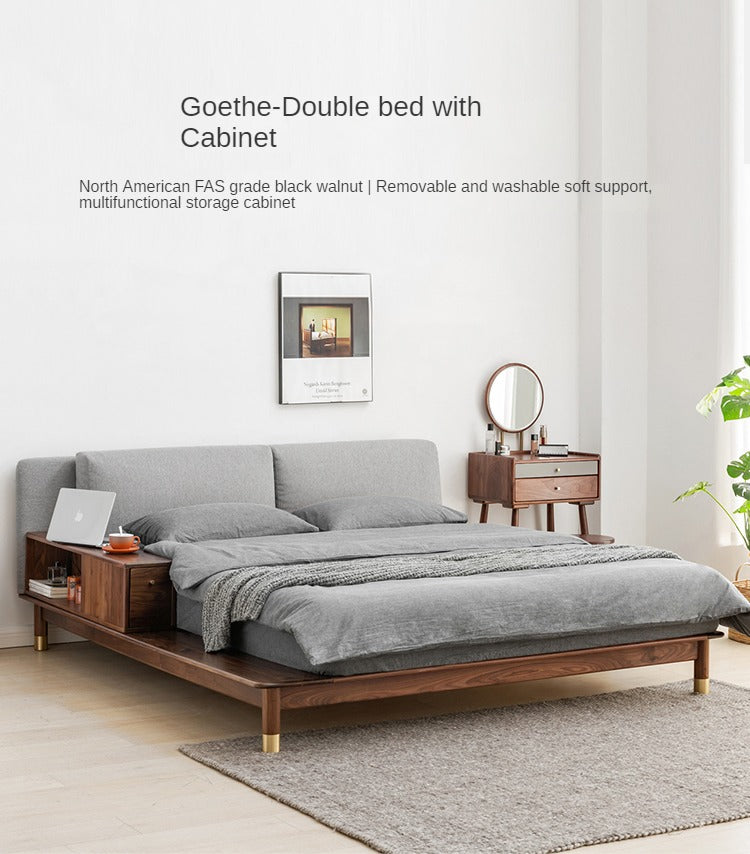Premium Black Walnut Solid Wood Bed Frame - Luxury Multifunctional Soft Bed for Master Bedroom & Guest Room - Modern & Stylish Home Furniture
