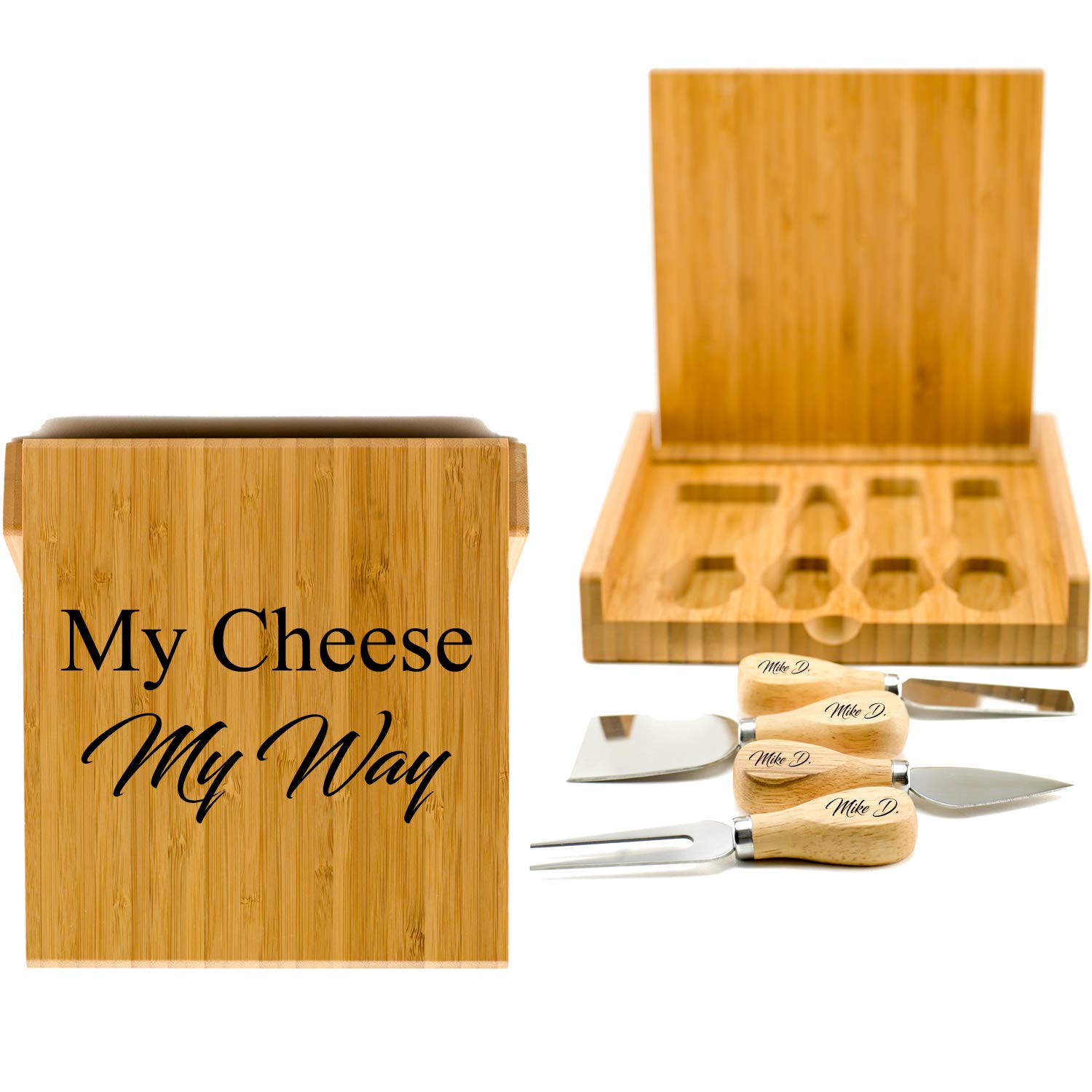 Custom Engraved Square Cheese Board & Knife Set - Perfect for Wine Parties, Charcuterie Platters & Gift Giving