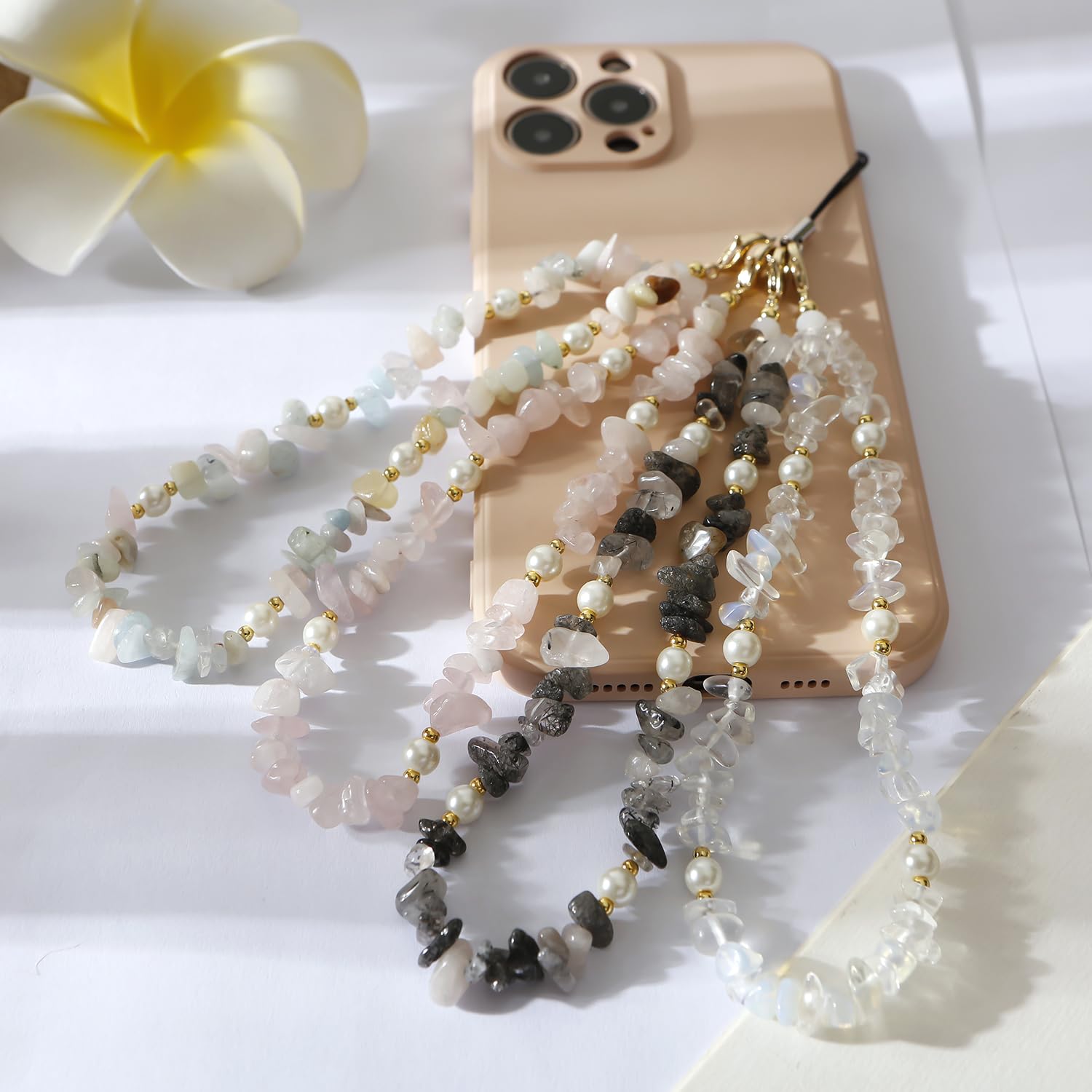 Natural Gemstone Beaded Phone Wrist Strap & Lanyard - Elegant Cell Phone Charm for Women & Girls (Black) | Perfect for Phone Security & Fashion Accessory at Work, Travel or Daily Use