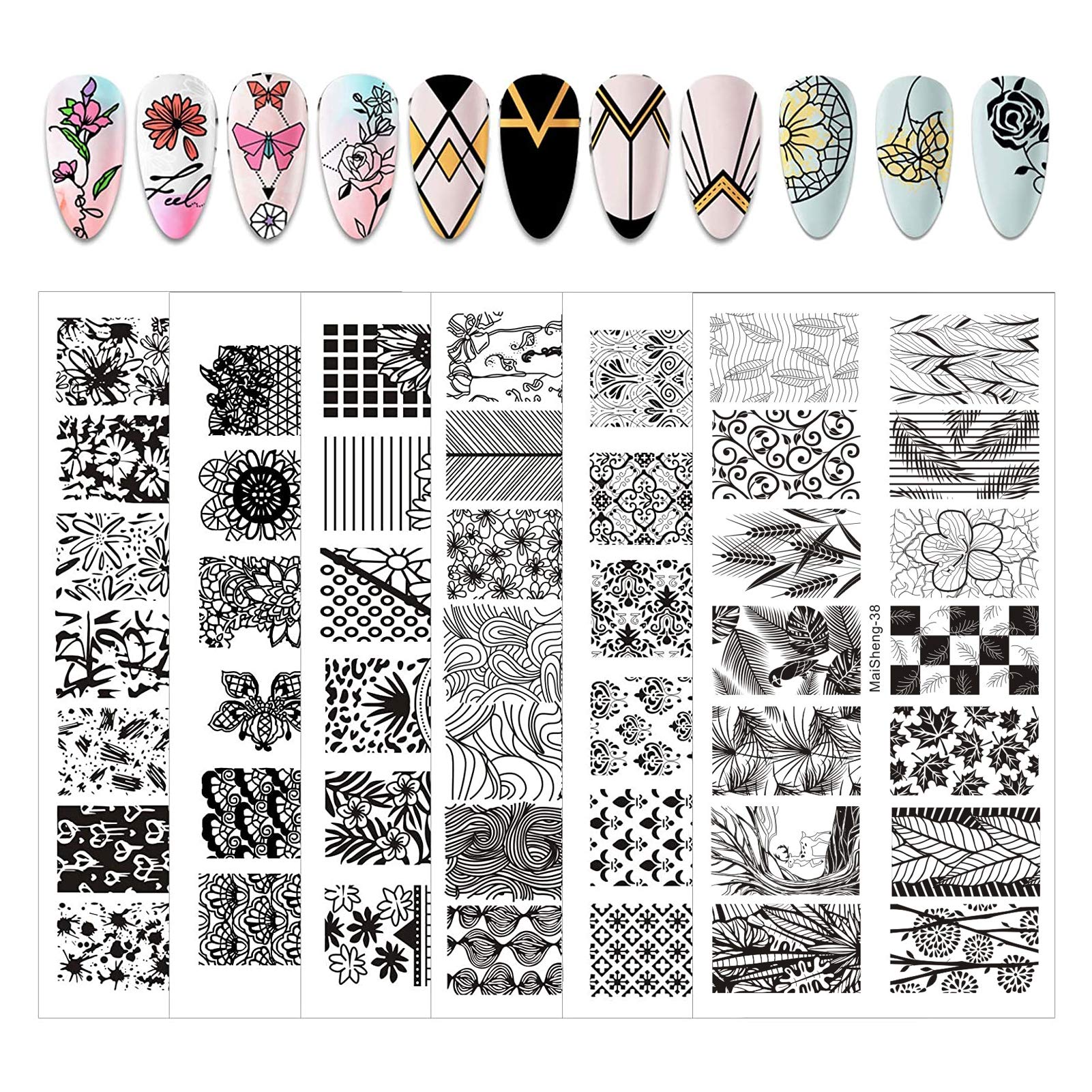 Flower Theme Nail Art Stamping Kit - 6 PCS Nail Stamping Plates with Polish Template for DIY Nail Decoration | Professional Nail Art Tools Set for Women | Perfect for Home Manicures, Salon Use & Gift Giving