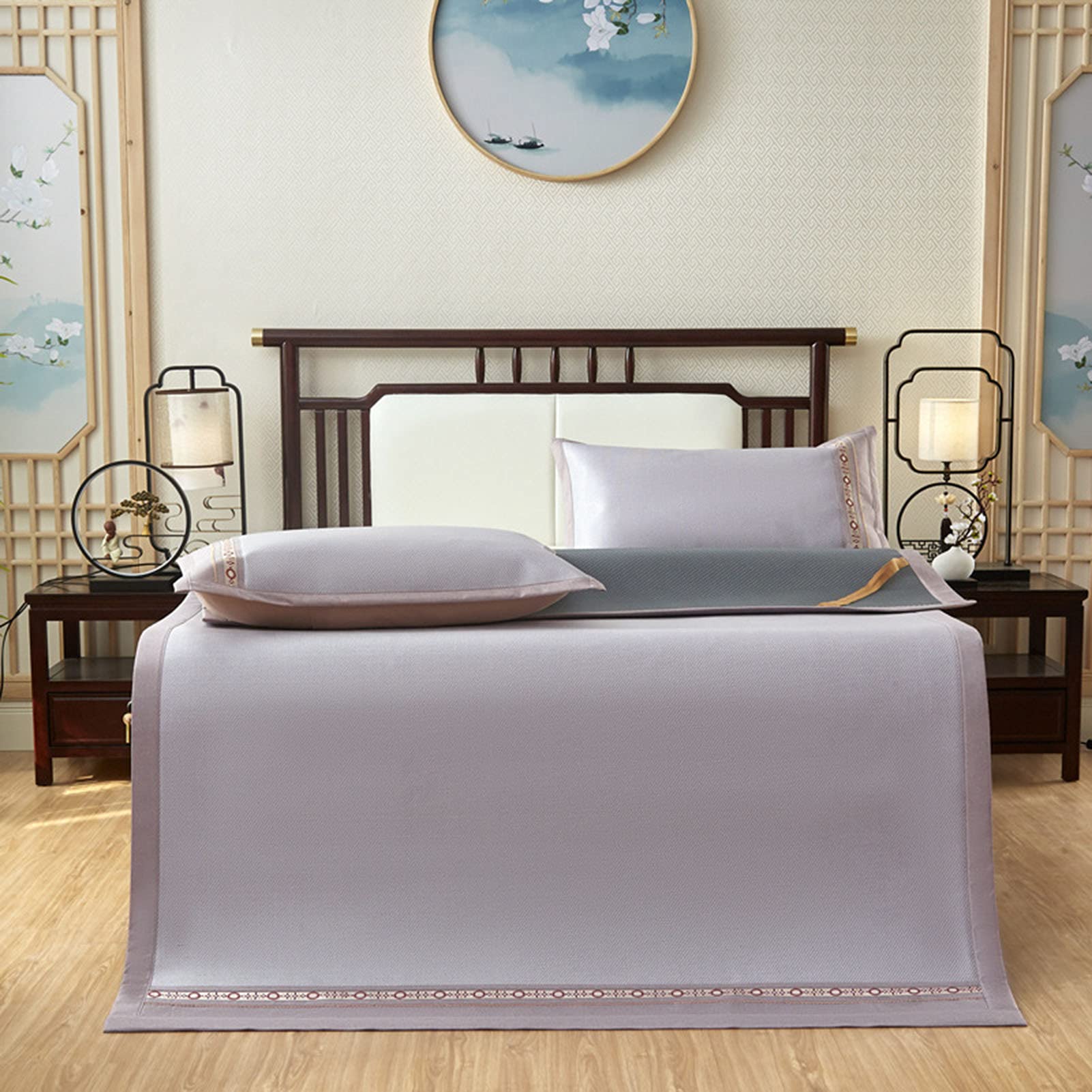 XCJC 3-Piece Cooling Bed Sheet Set - Ice Silk Fitted Sheet with Pillowcase for Double Bed | Breathable & Foldable Summer Sleeping Mat | Perfect for Home, Dormitory, School & Student Use | Stay Cool All Night Long