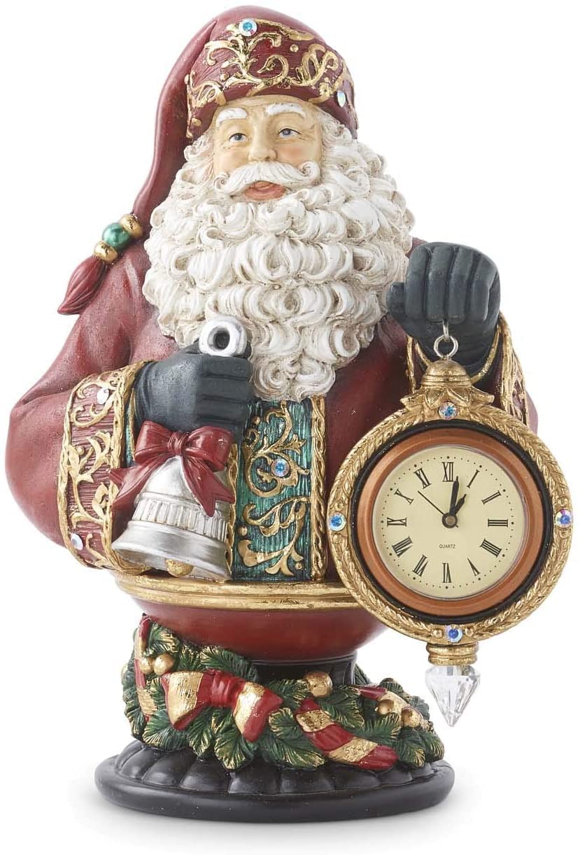 Vintage Santa Claus Bust with Clock - Christmas Decor for Mantel, Shelf, and Holiday Home Décor