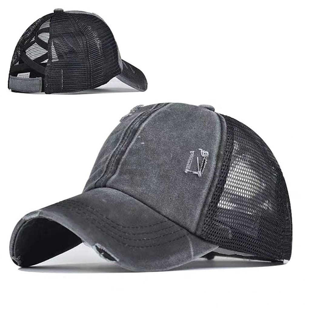 **Distressed Criss Cross Baseball Caps - Breathable Mesh Trucker Hats for Women - Outdoor Sun Protection & Casual Style (Perfect for Sports, Hiking & Everyday Wear)**