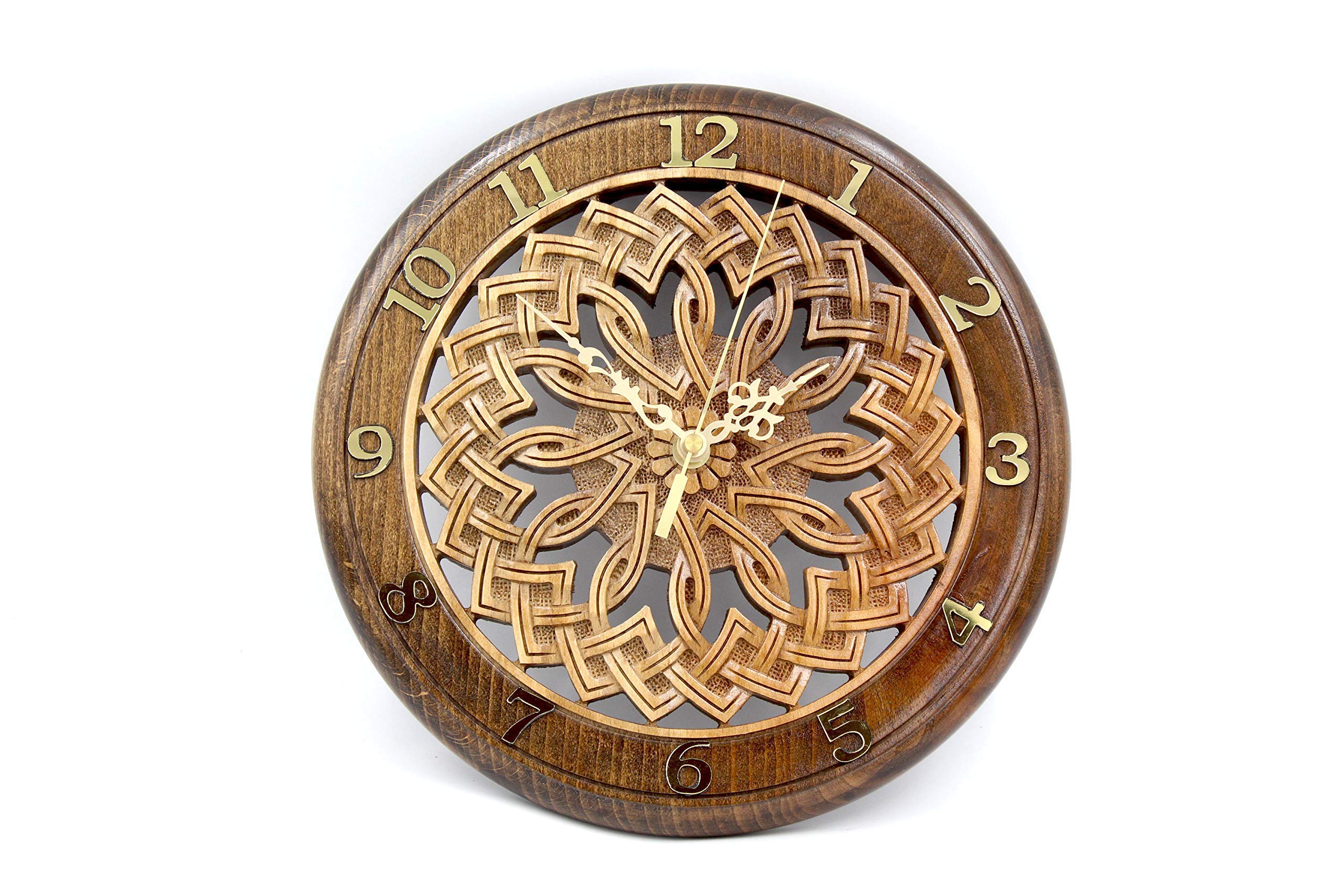 Handmade Wooden Clock with Armenian Ornament - Unique Wall Decor, Carved Wood Art Gift for Home, Office & Wedding Decorations