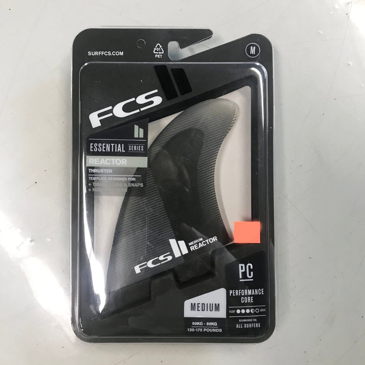 FCS II THRUSTER Reactor PC Medium Charcoal/Black Tri Fins - High-Performance Surfboard Fins for Enhanced Speed & Control - Perfect for Small to Medium Waves & All-Around Surfing