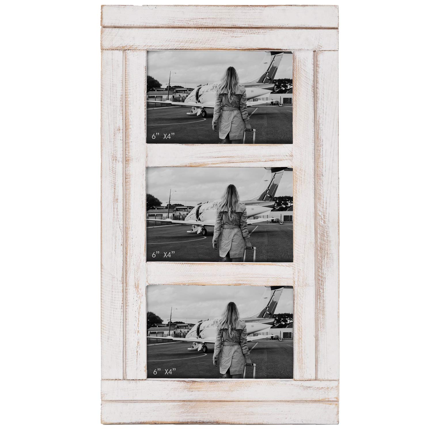 RiteSune Set of 3 Rustic 4x6 Picture Frames for Wall - Perfect for Photo Collage, Home Decor, Christmas & Birthday Gifts - White - Ideal for Living Room, Bedroom & Office Wall Decoration