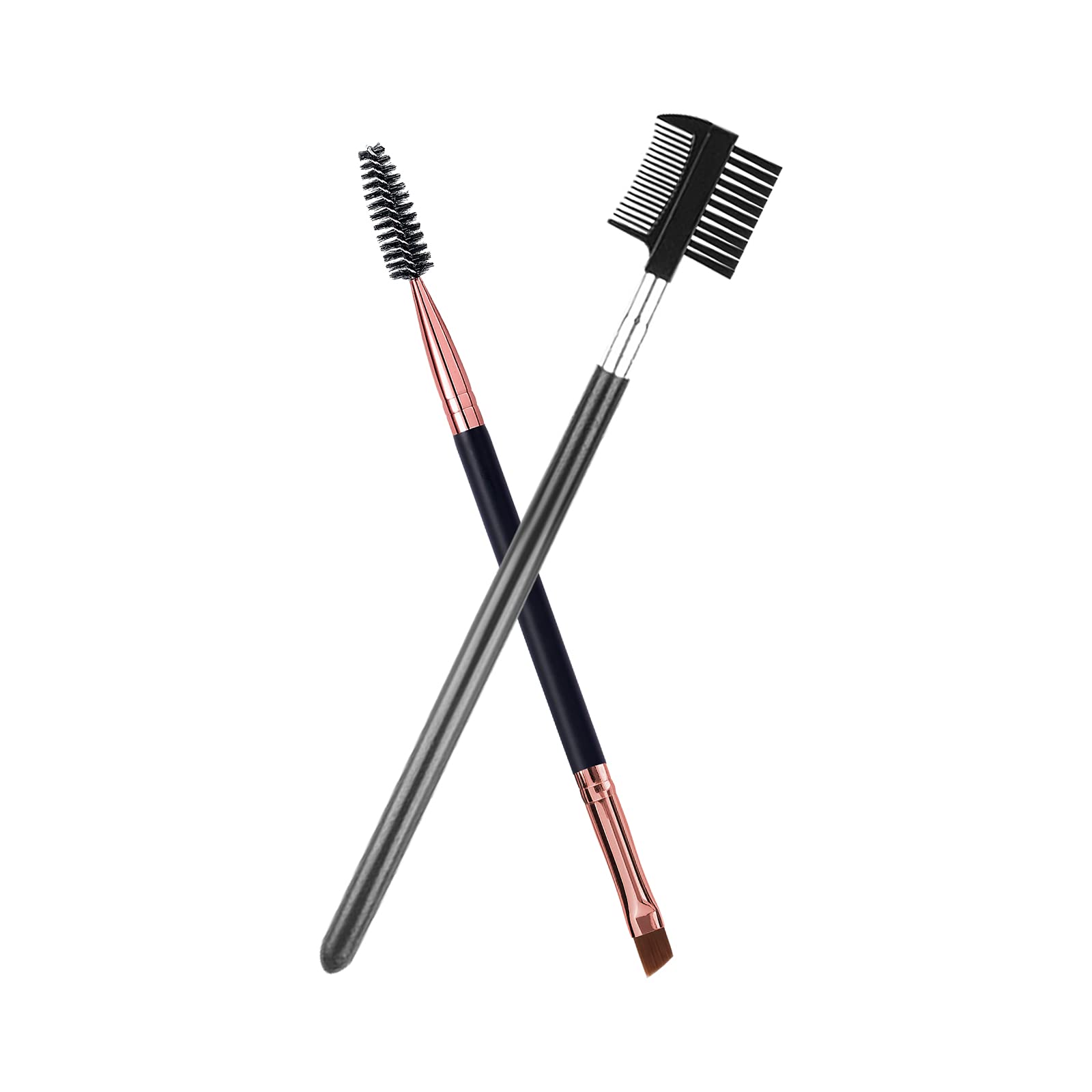 Professional Duo Eyebrow Brush Set - Angled Eyebrow Brush & Spoolie Comb for Perfect Brows - Black Eyebrow Makeup Tools for Salon & Home Use