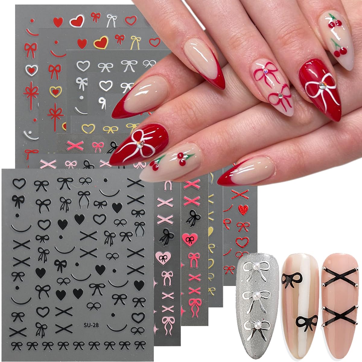 Y2K Bow Nail Stickers - 9 Sheets for Valentines Day Nail Art & DIY Design
