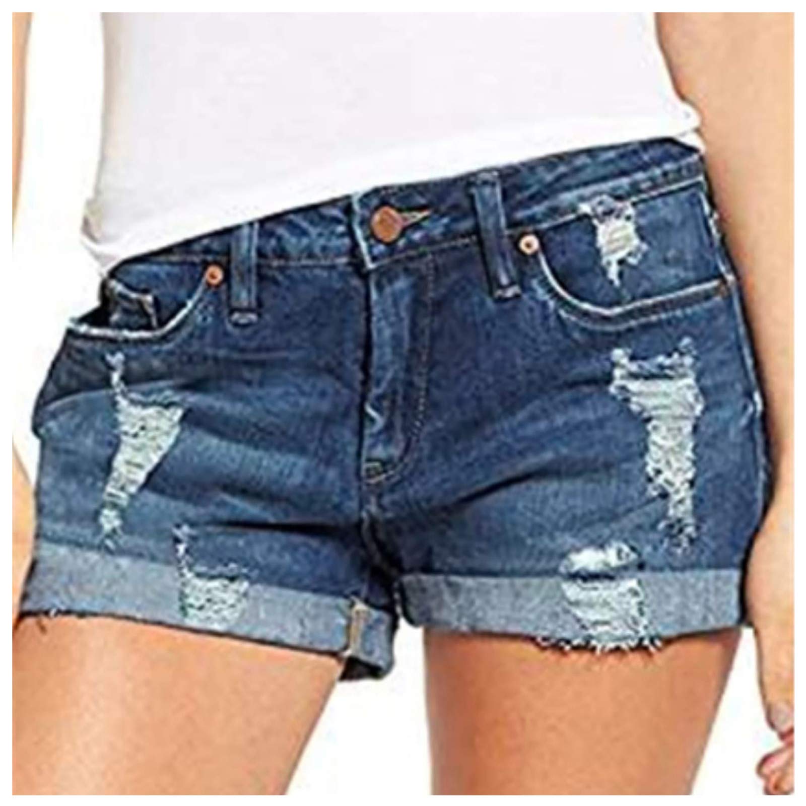 Distressed Ripped Denim Shorts for Women - Comfy Stretchy Summer Shorts for Teens & Girls - Perfect for Casual Outings & Beach Days