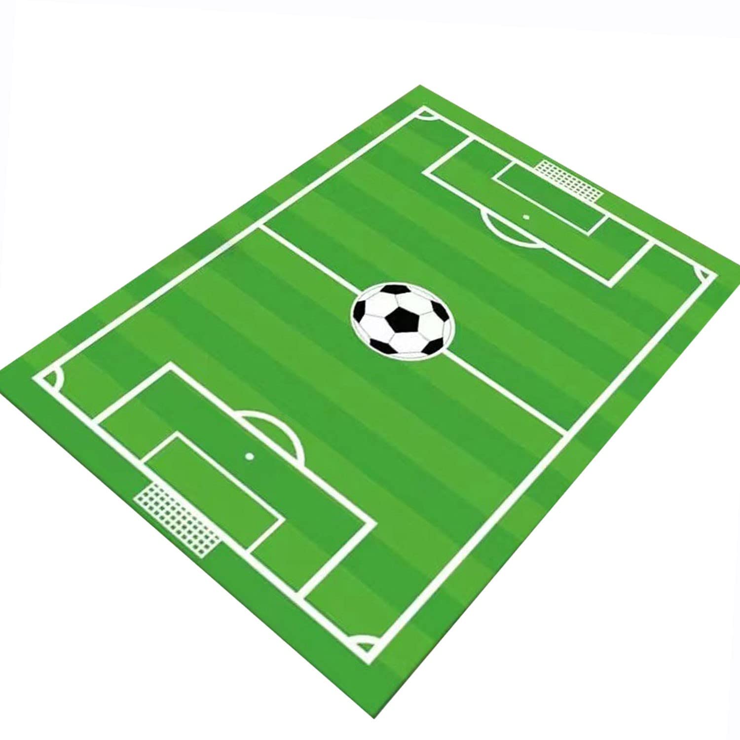 Non-Slip Kids Soccer Rug - 4x6 Football Field Playmat for Boys & Girls Bedroom, Sports Room & Living Room - Soft Green Children's Area Rug for Playtime & Decor