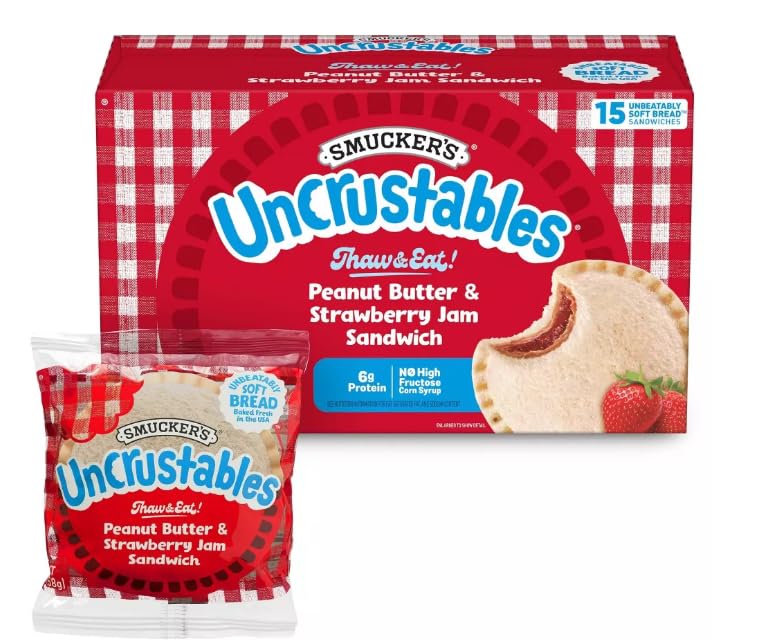 Uncrustables Peanut Butter & Strawberry Jam Frozen Sandwiches - 15 Count (Pack of 4, 60 Total) | No-Crust Kids Snacks for School Lunches, Picnics & Quick Breakfast