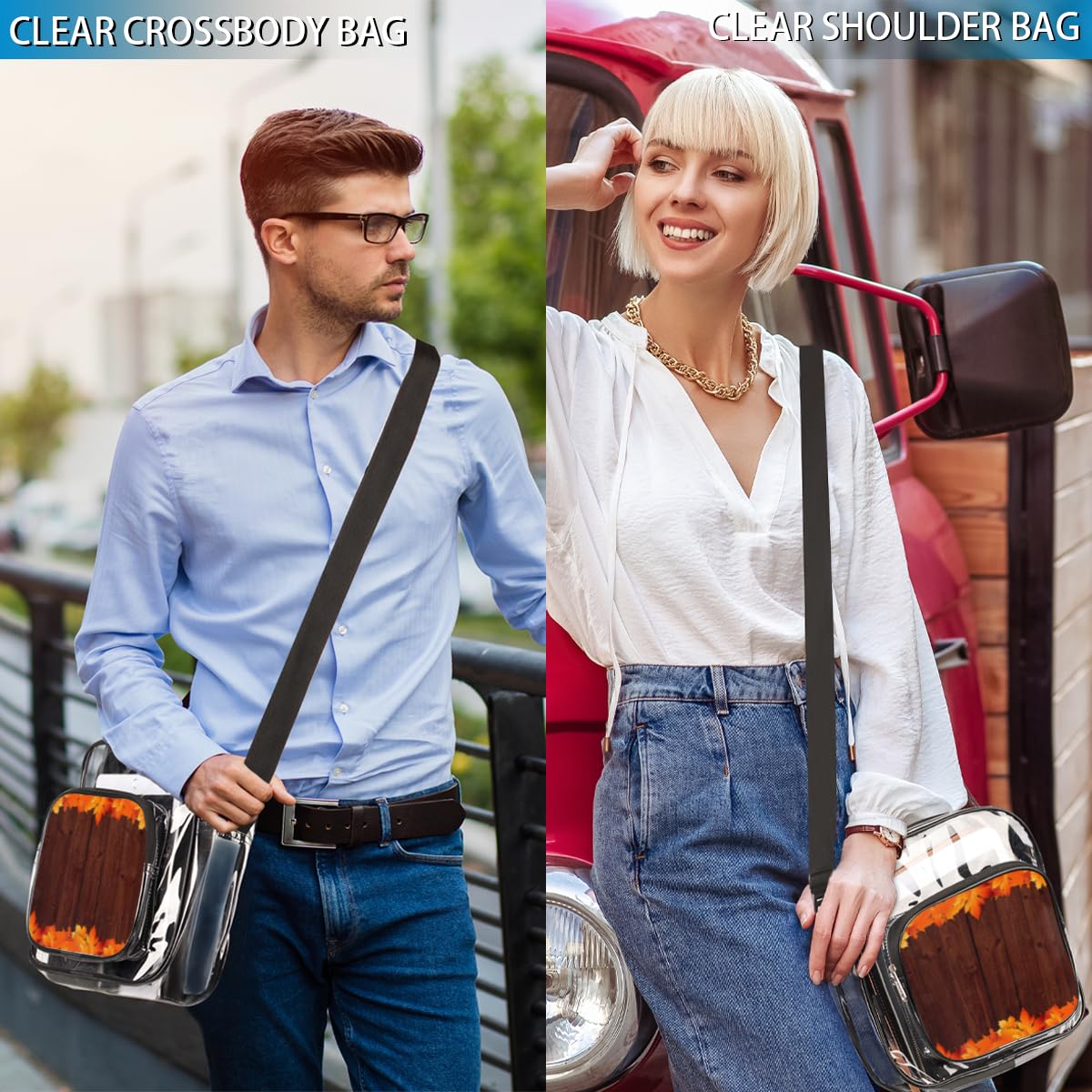 Fall Maple Leaf Clear Crossbody Purse - Stadium Approved Transparent Bag for Women & Men - Perfect for Festivals, Sports Events & Small Concerts - Autumn Leaf Design Fashion Accessory for Outdoors, Travel & Shopping