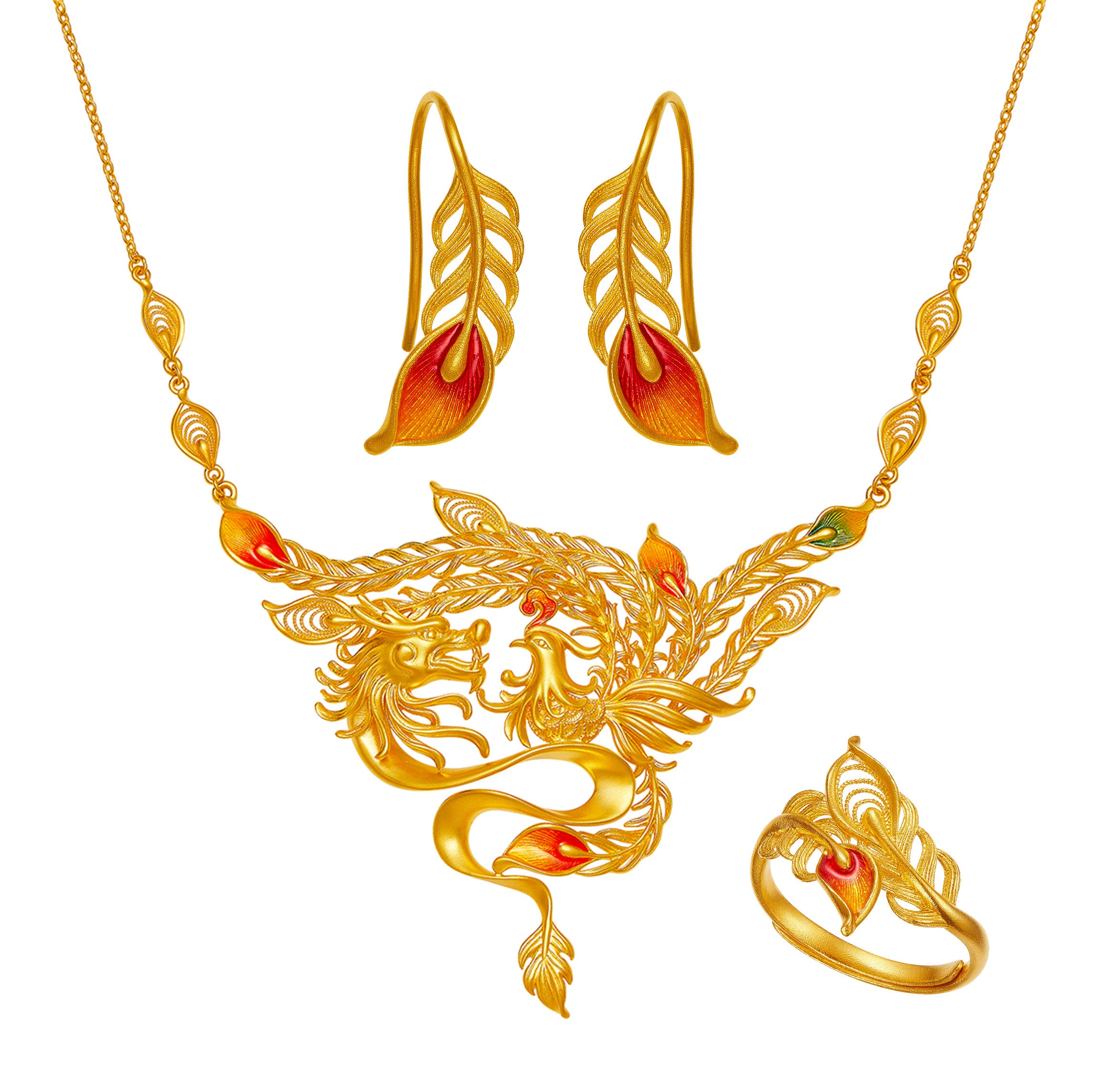 24K Gold Plated Dragon & Phoenix Pendant Necklace for Women - Elegant Chinese Symbol of Love & Happiness - Perfect for Weddings, Anniversaries & Special Occasions