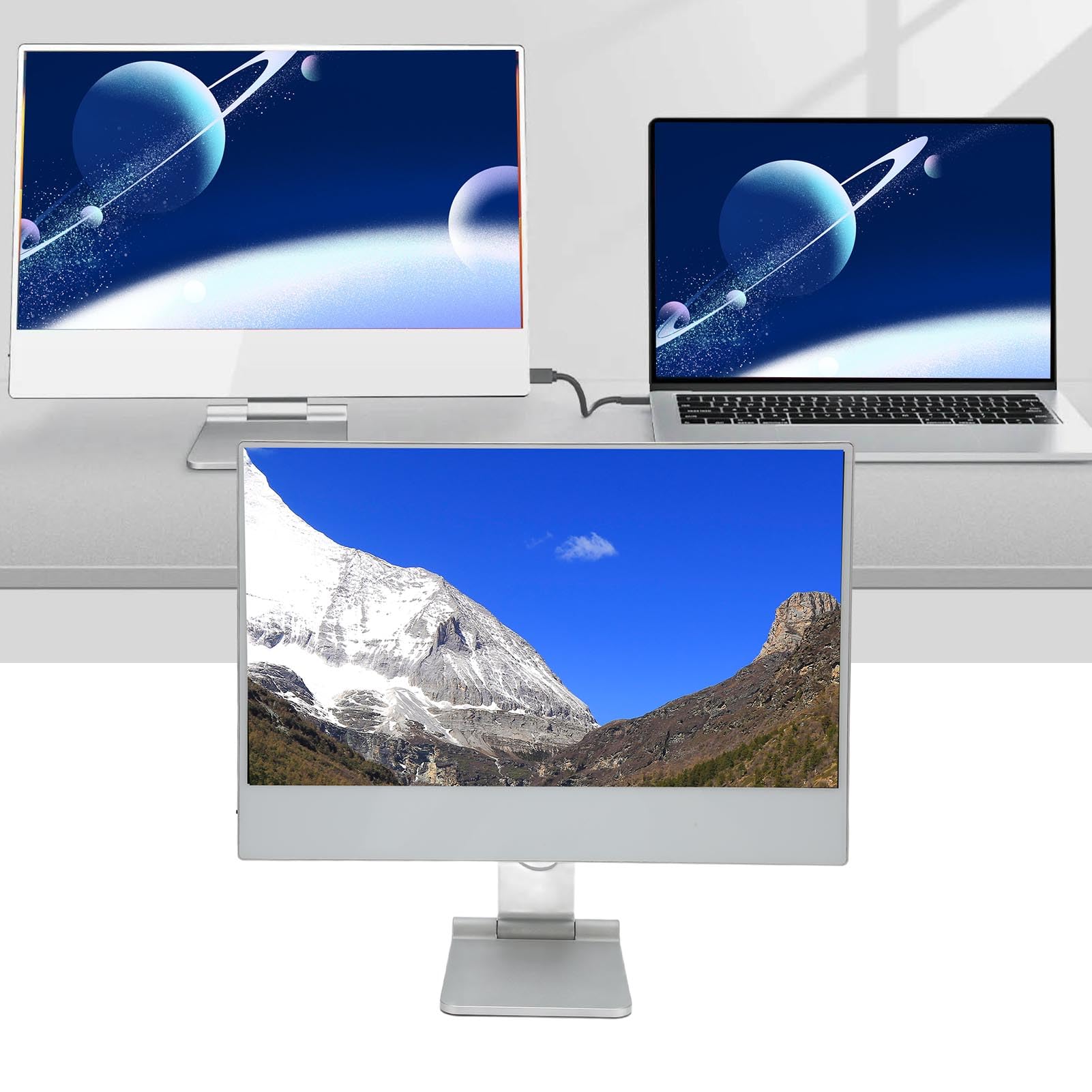 16 Inch Ultra Thin Portable Monitor for Laptop & Computer - Wide Viewing Angle, Flexible Stand - Perfect for Office Work, Gaming & Travel (EU Plug)
