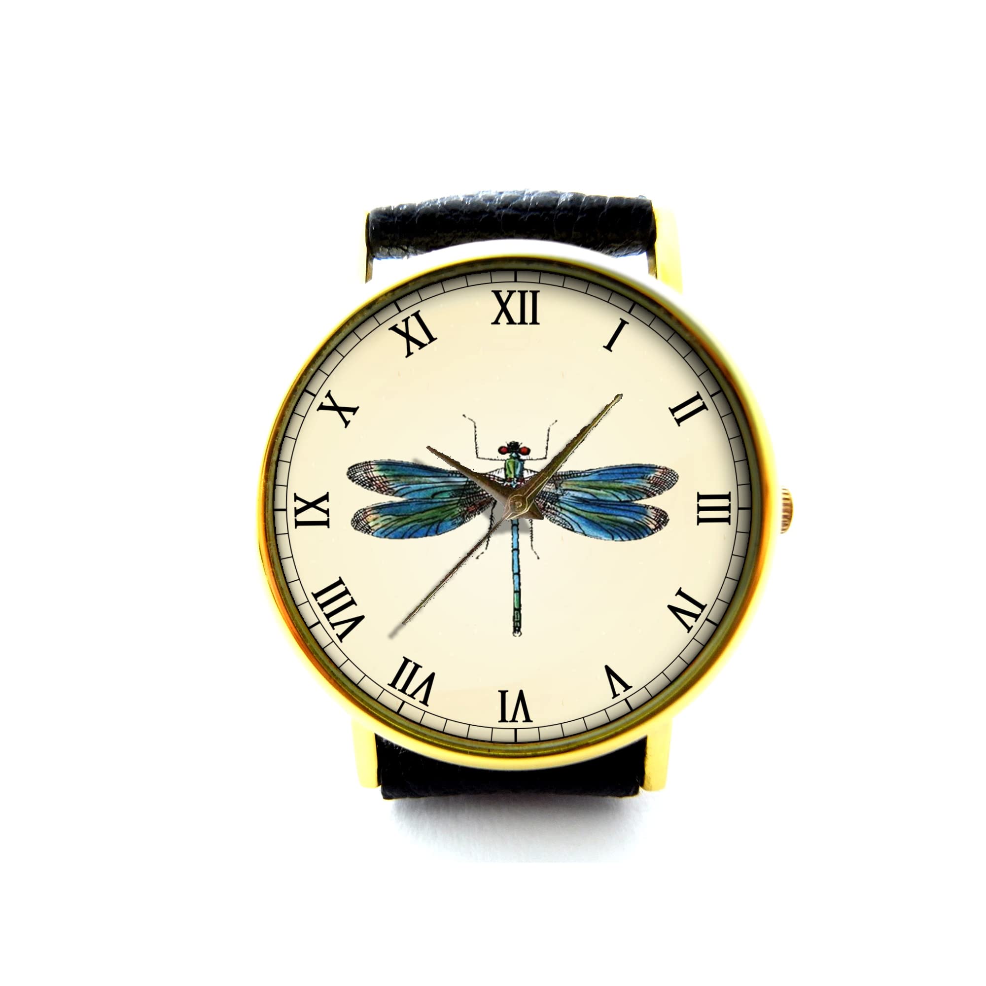 Vintage Dragonfly Leather Watch - Unisex Men's & Women's Fashion Timepiece with Dragonfly Jewelry Design P282 | Perfect for Casual Wear, Office & Gift Giving