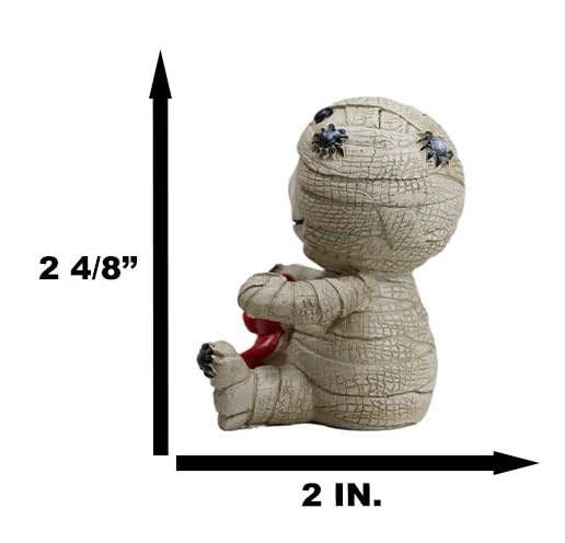 Ebros Egyptian Furrybones Mummy Sarcophagus with Red Teddy Bear & Spiders - 2.75