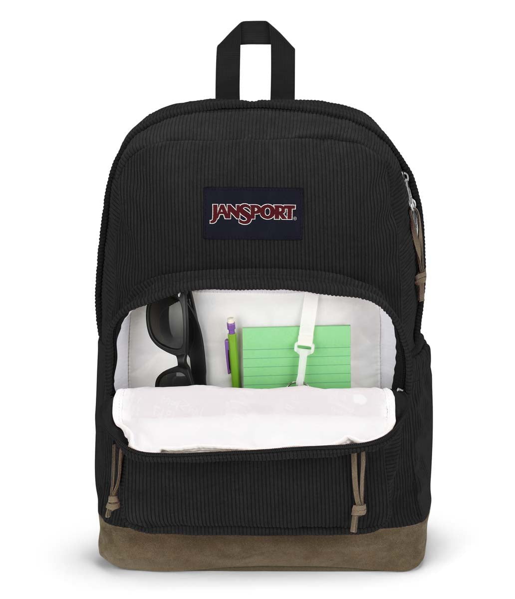 JanSport Right Pack Expressions Backpack - Black Corduroy Laptop Bag for School, College & Travel | Durable & Stylish Daypack for Students & Professionals