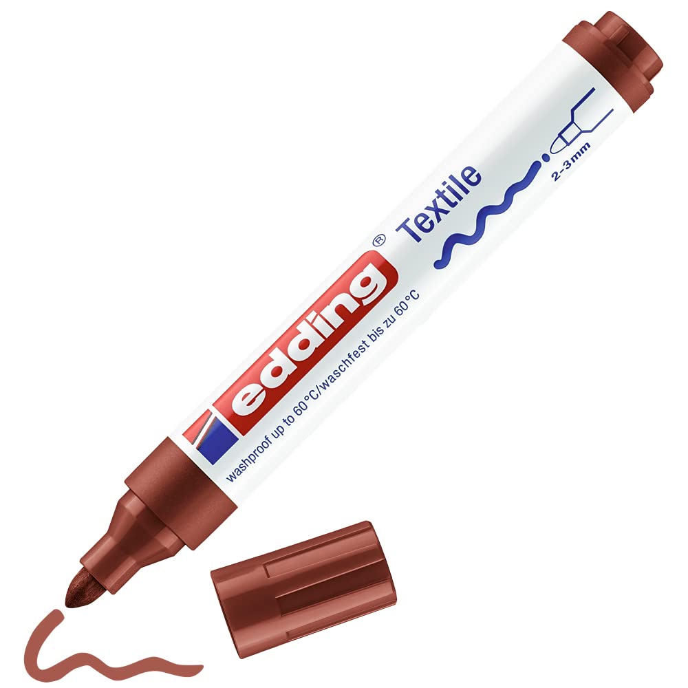 edding 4500 Permanent Fabric Marker - Brown - 1 Pen with 2-3mm Round Nib - Wash-Resistant Up to 60°C - Textile Markers for Drawing, Lettering & DIY Crafts on Clothes, Canvas & Fabric Projects