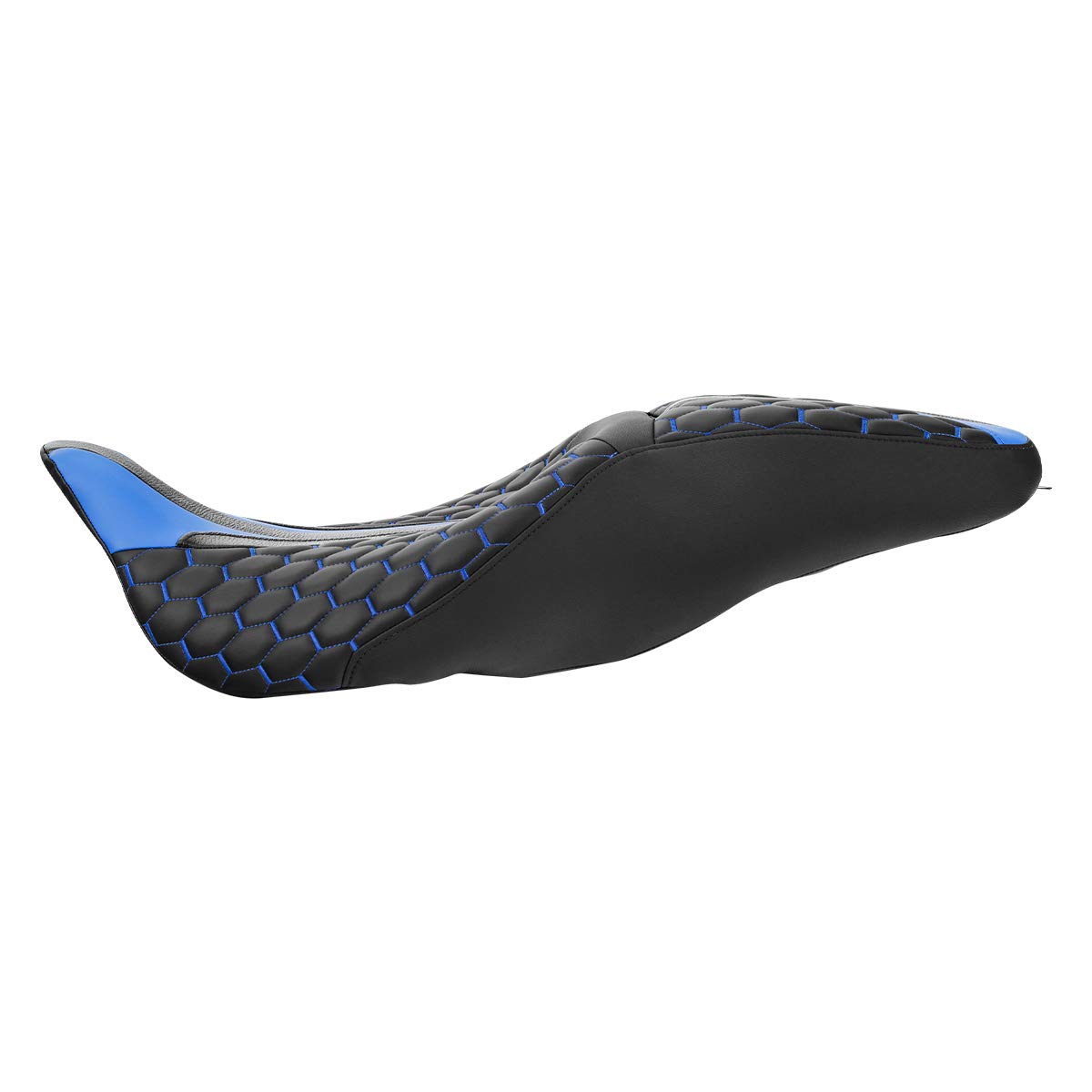 Hexagon Stitched Low-Profile Touring Seat for Harley Davidson Road King, Street Glide, Road Glide, Electra Glide CVO (2009-2020) - Comfortable Blue Motorcycle Seat for Long Rides & Cruising