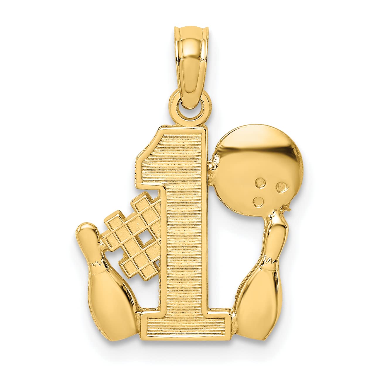 Lex & Lu 14k Yellow Gold Bowling Charm Necklace - #1 Story Pendant with Ball & Two Pins - Perfect Gift for Bowlers & Sports Lovers
